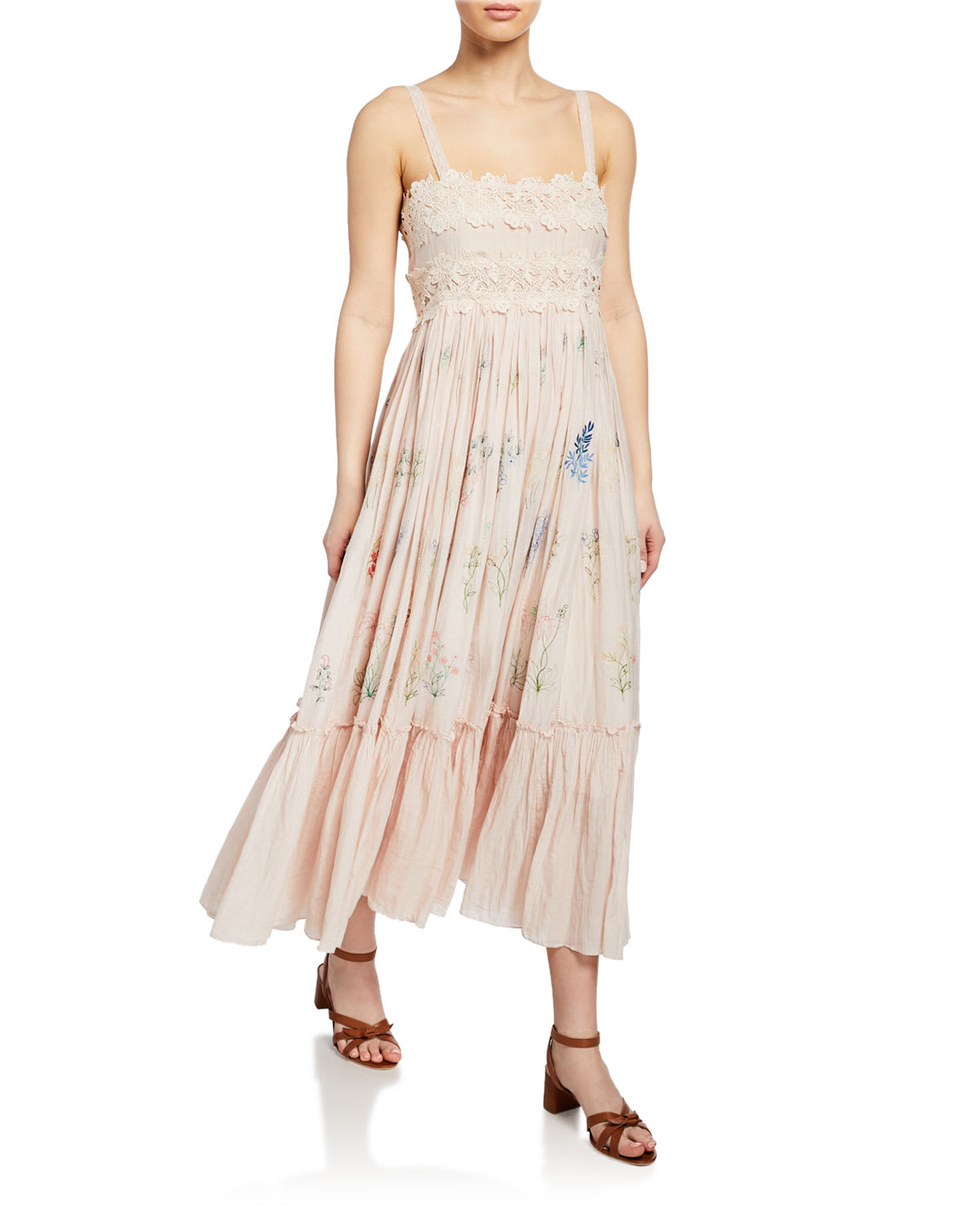 Love Sam Daisy Embroidered Floral Lace Midi Dress
