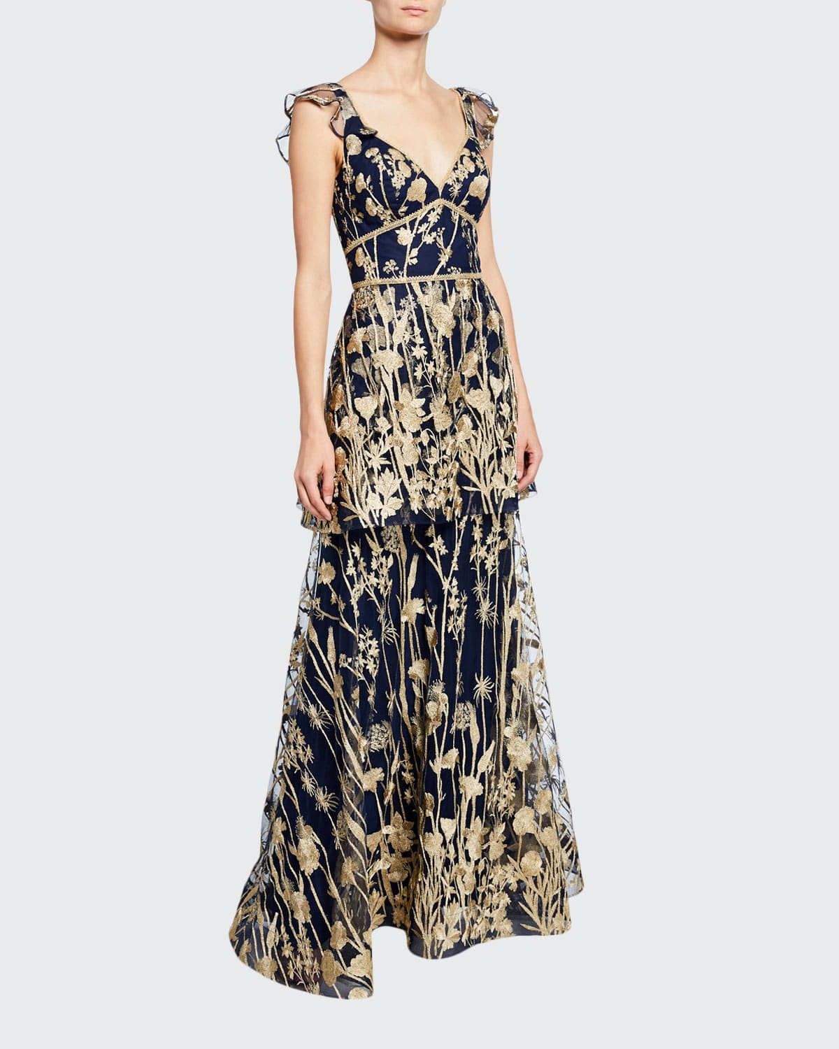 Marchesa notte floral embroidered gown best sale