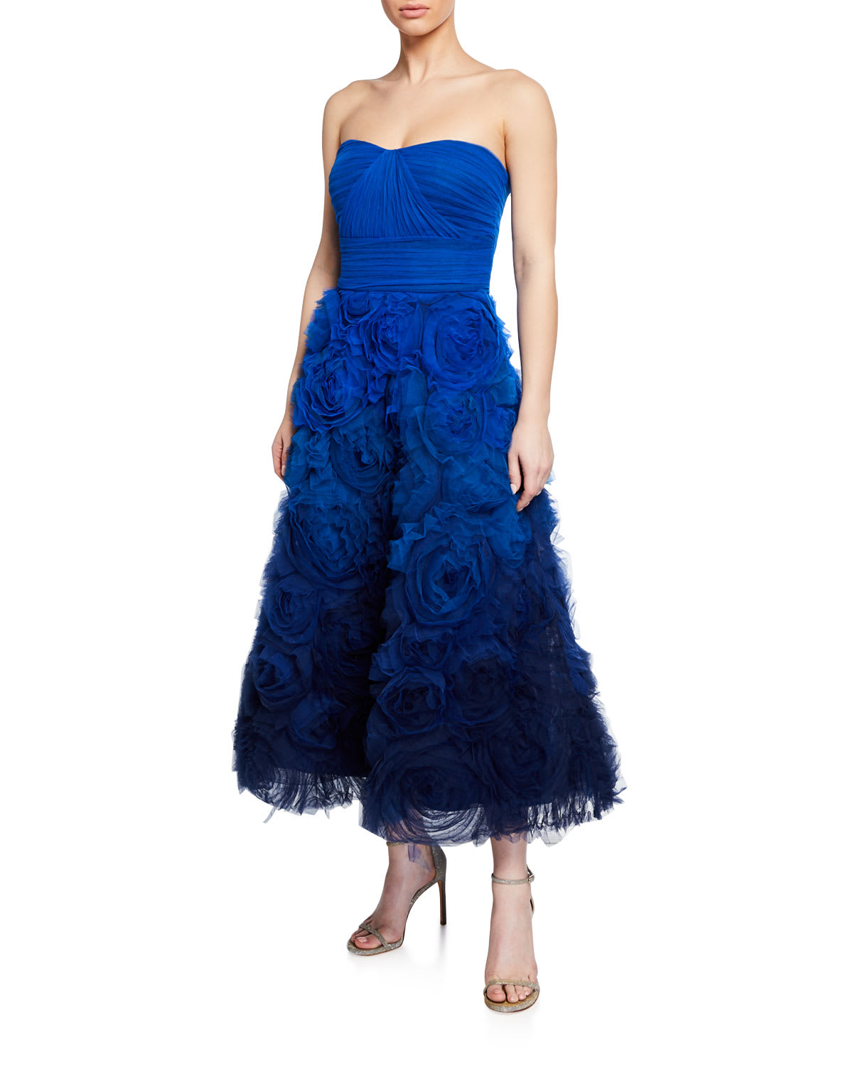 Marchesa Notte Ombre Strapless Textured Tulle Gown with Draped Bodice