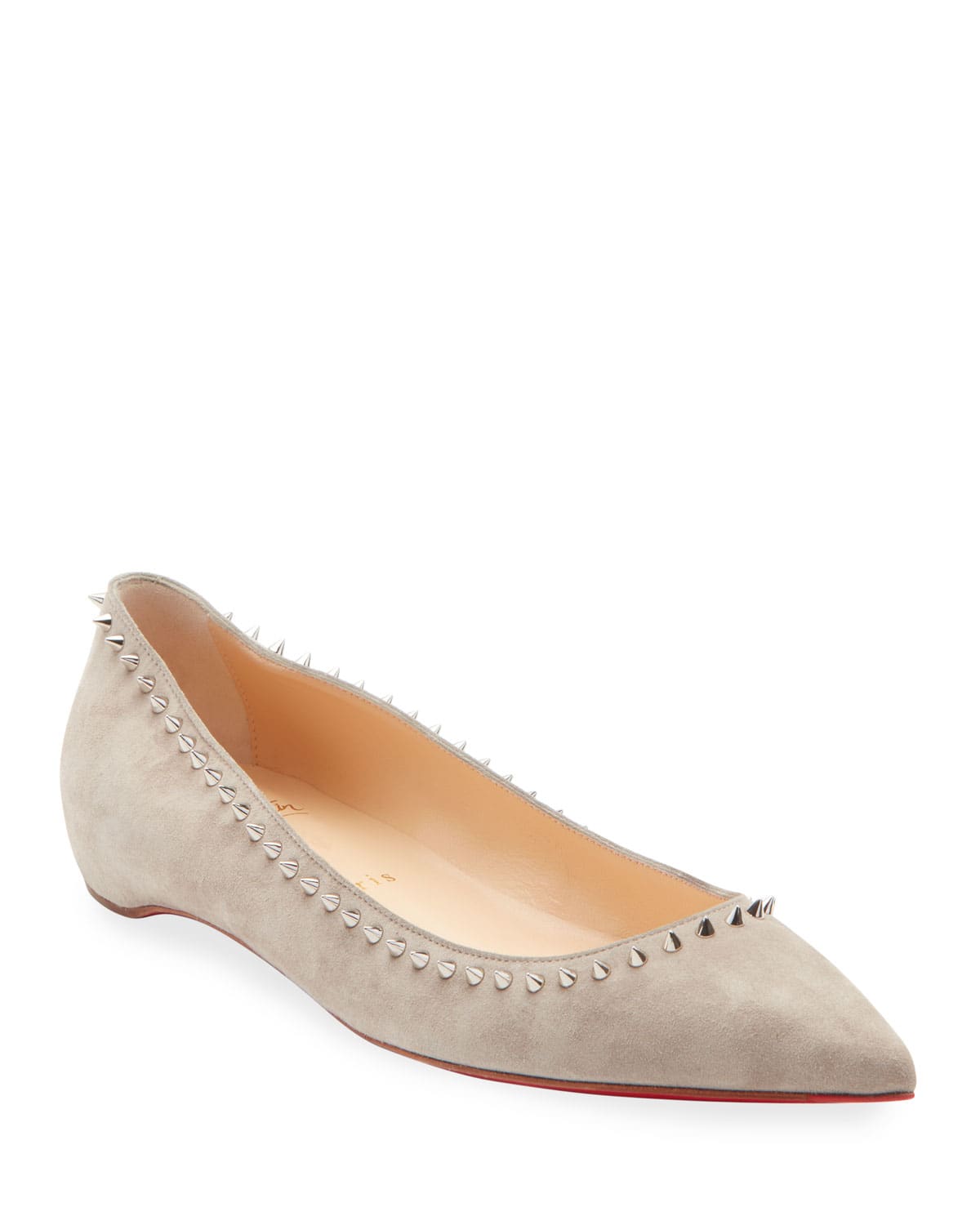 Christian Anjalina Spiked Suede Red Sole Ballerina Flats In Beige | ModeSens