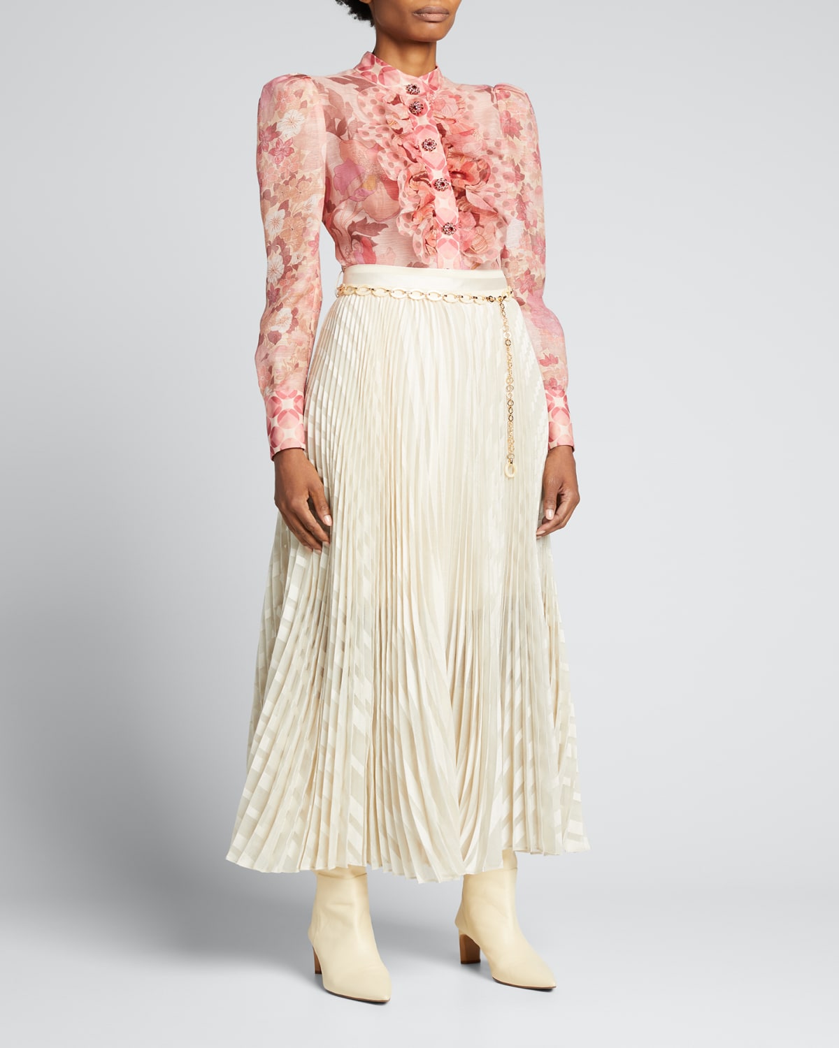 Zimmermann Burnout Sunray Pleated Long Skirt In Cream ModeSens