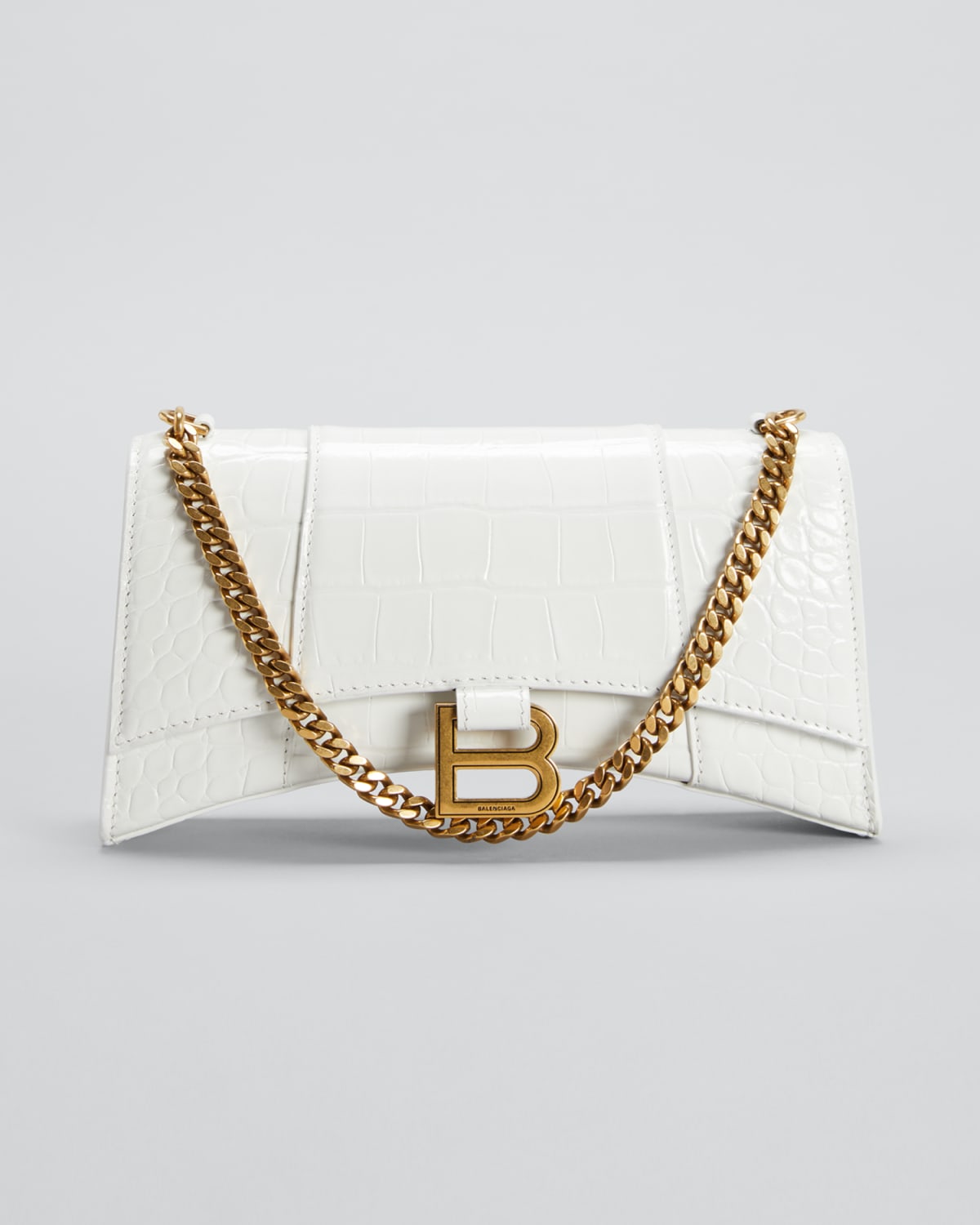 Hourglass Shiny Mock-croc Chain Wallet In White