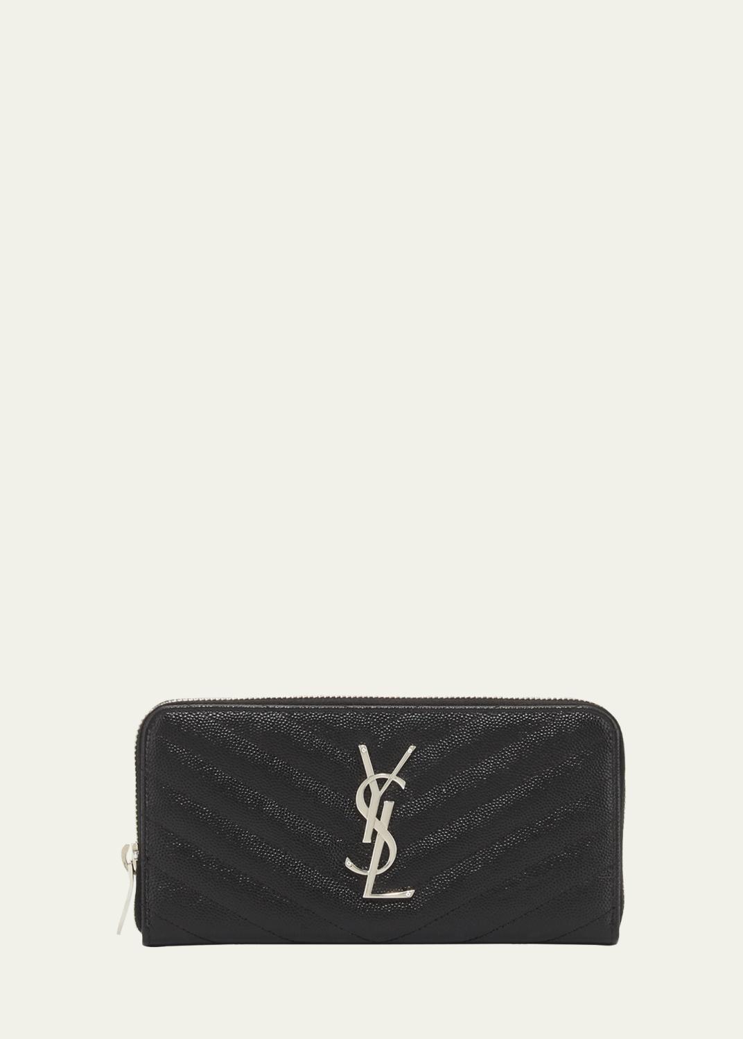 Saint Laurent YSL Monogram Large Flap Wallet in Grained Leather