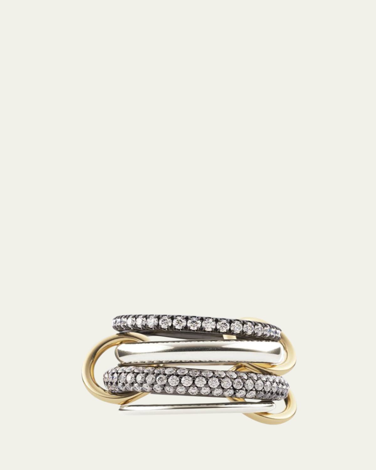 Sonny SG Gris Thin 3-Linked Ring in Sterling Silver and Gray Pave Diamonds with Yellow Gold Connectors