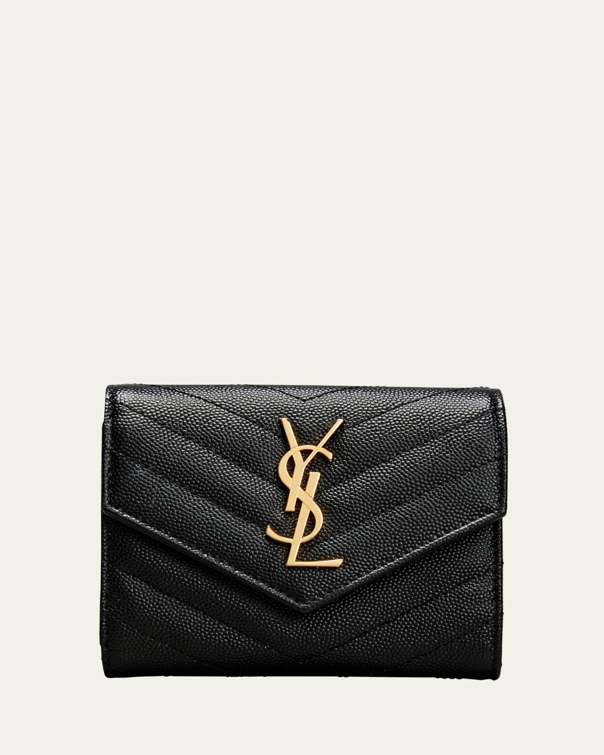 Saint Laurent YSL Monogram Small Ziptop Wallet in Grained Leather