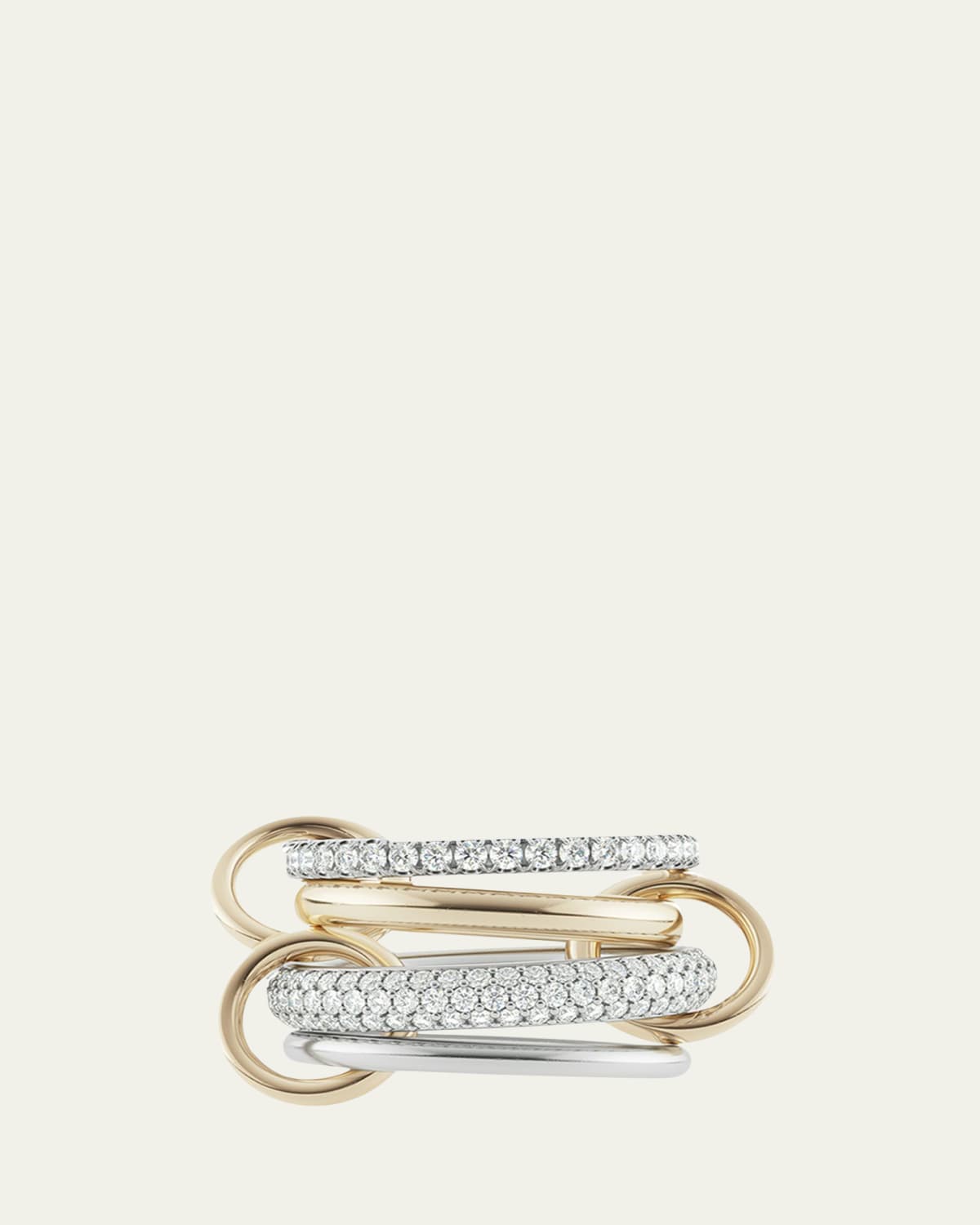 Sonny SG Gris Thin 3-Linked Ring in Sterling Silver and Gray Pave Diamonds with Yellow Gold Connectors