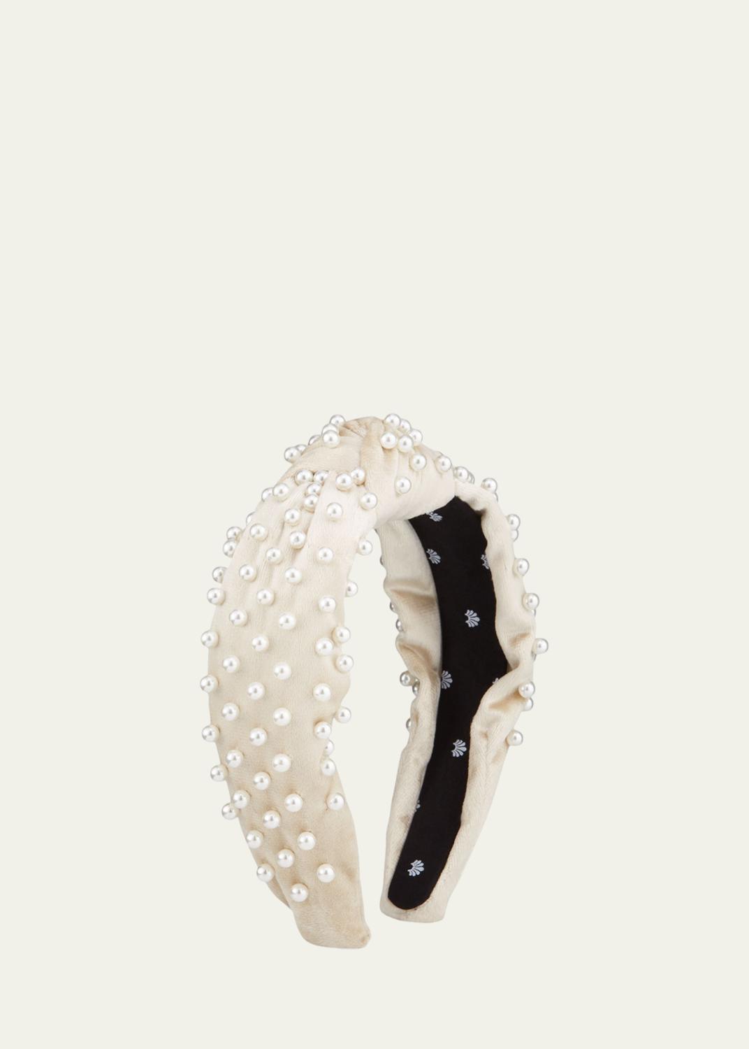 Lele Sadoughi Faux Pearl Beaded Velvet Knotted Headband 