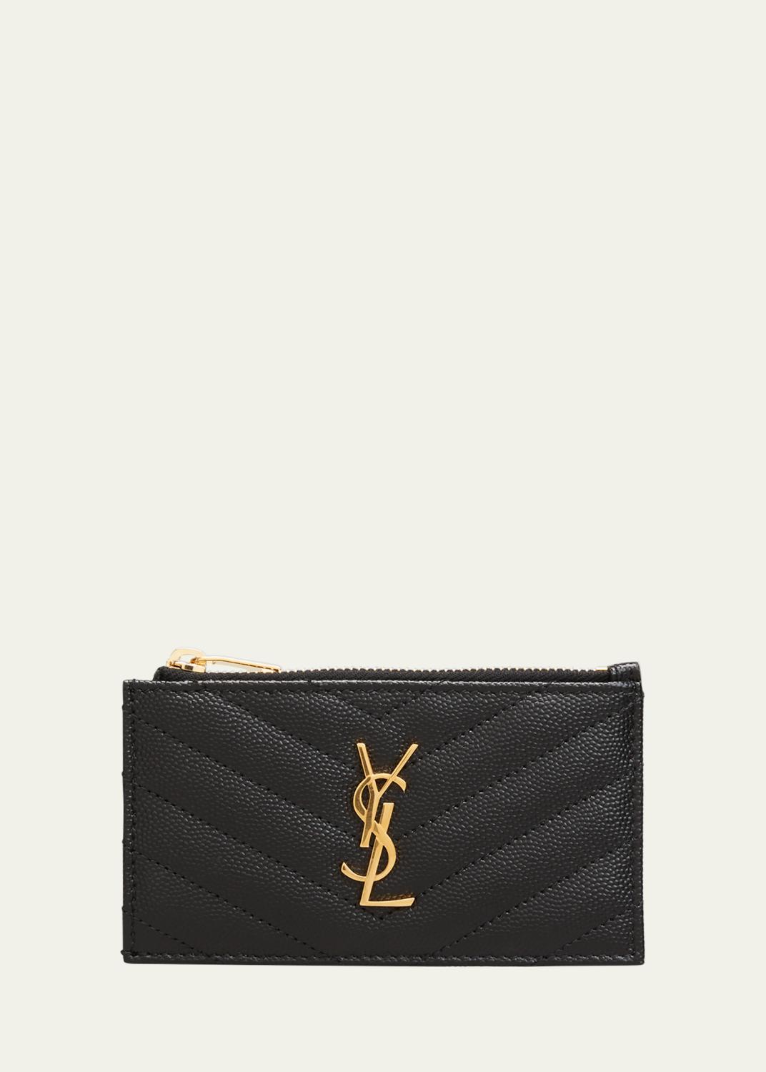 Saint Laurent YSL Monogram Large Zip Wallet in Grained Leather
