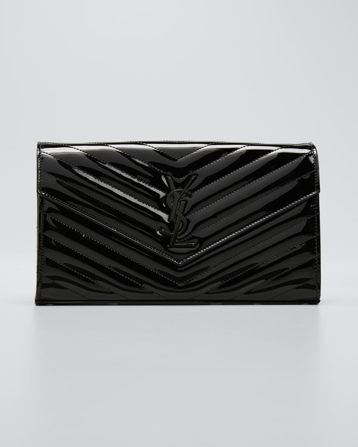 Saint Laurent Vernice Patent Leather Wallet On Chain In Black