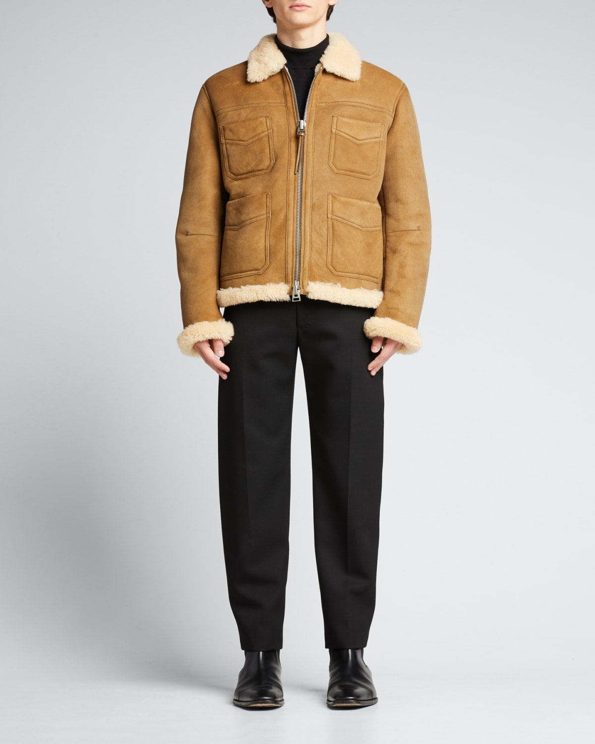 Tom Ford Men's Shearling Western Blouson Jacket In Brown | ModeSens