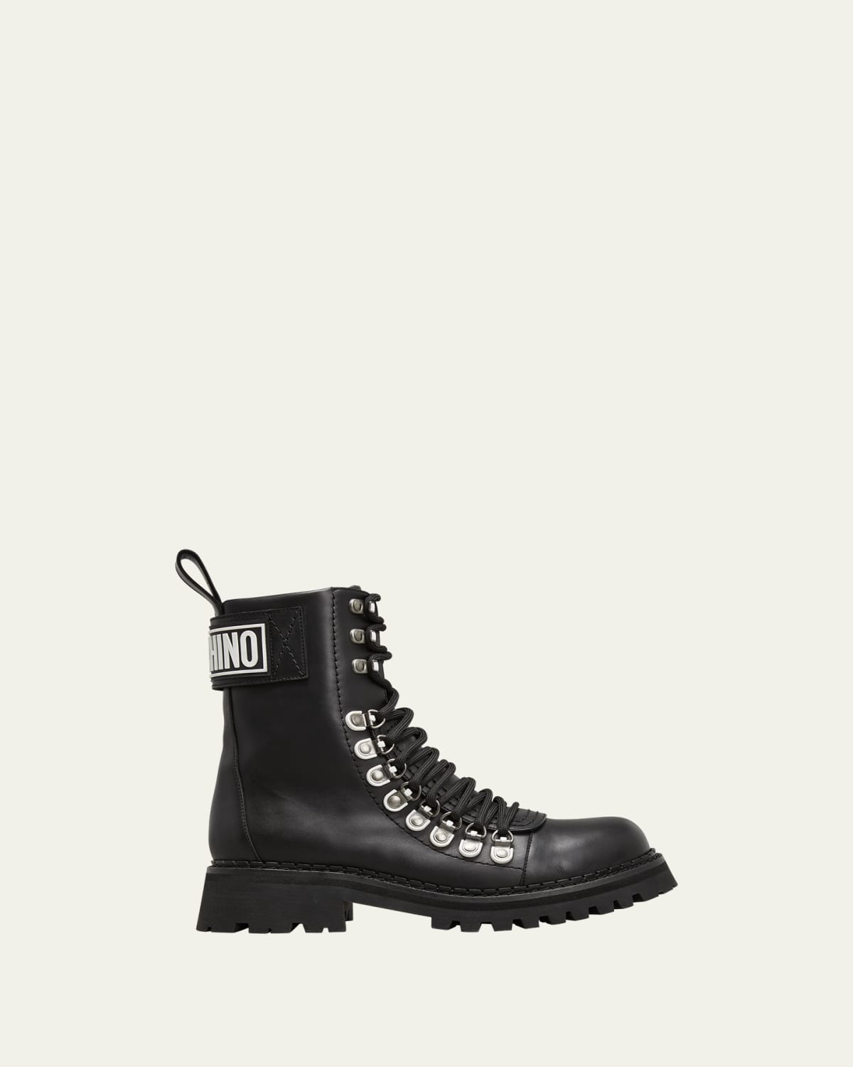 Moschino Men's Logo Leather Combat Boots In Black | ModeSens