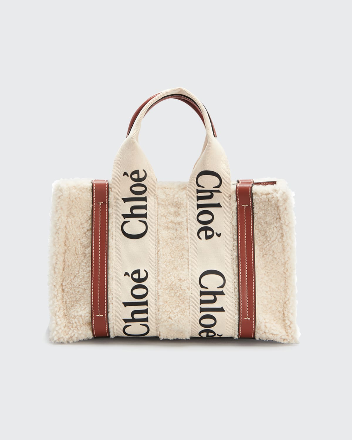 Chloé Woody Small Shearling & Calfskin Tote Crossbody Bag In Mild Beige ...