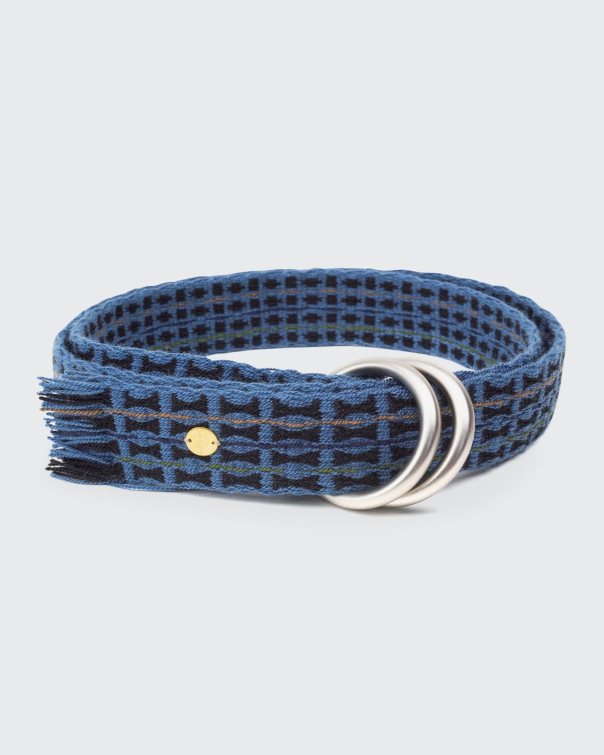 Guanabana Men S Geometric Fringe O Ring Belt In Blue Modesens