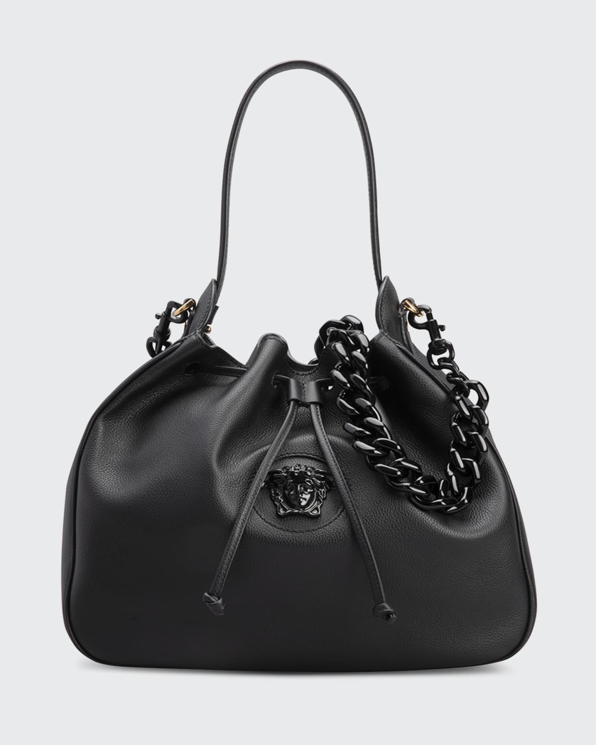 La Medusa Leather Bucket Bag In Black/gold