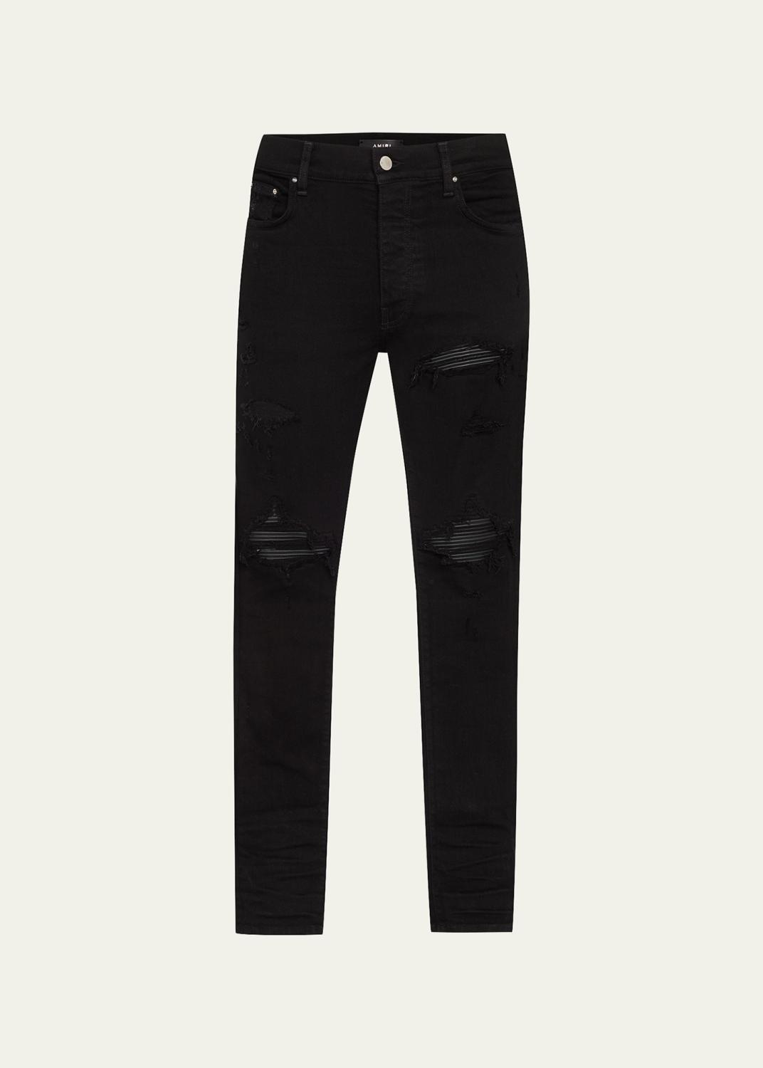 Amiri Men's MX1 Croc-Effect Repaired Stretch Skinny Jeans