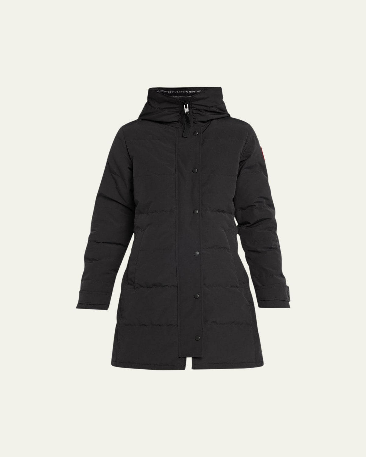 Nylon Midi Puffer Coat with Knit Trim