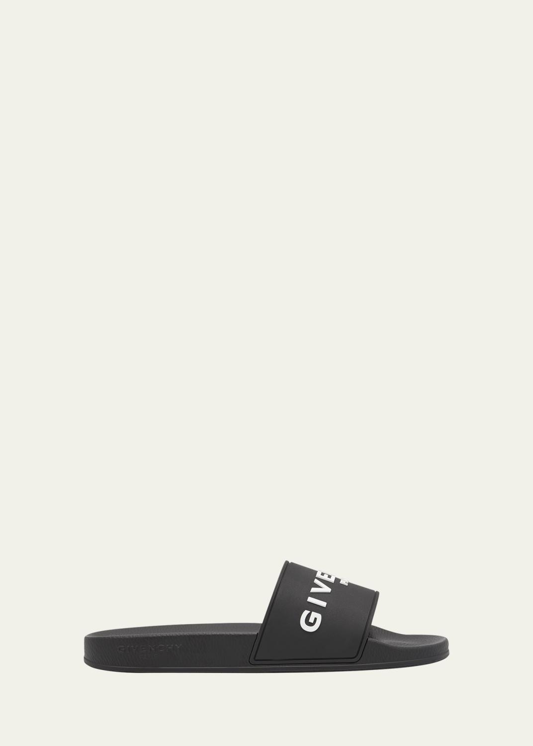 Givenchy  Metallic Rubber Logo Pool Slide Men Givenchy Logo Pool Slide Silver Black Silvery Rubber Sandal  main image 2
