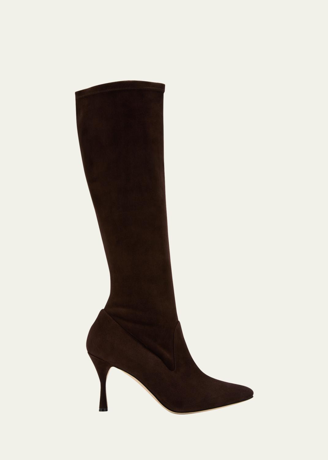 Manolo Blahnik Myra Leather Kitten Heel Boots - Bergdorf Goodman