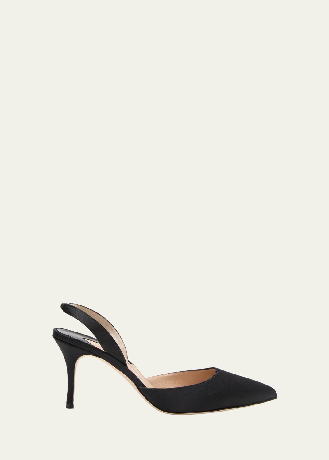 Manolo Blahnik Khiko Leather Peep-Toe Slingback Sandals - Bergdorf