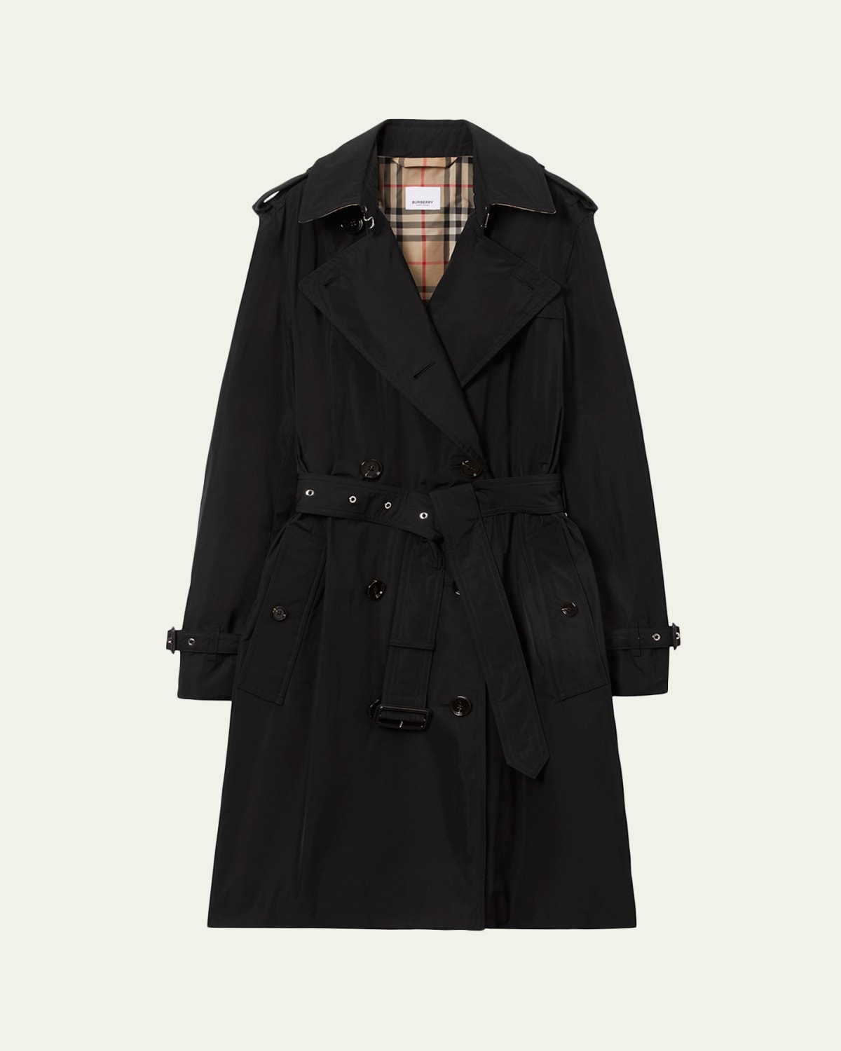 Burberry Castleford Check-Collar Belted Short Trench Coat
