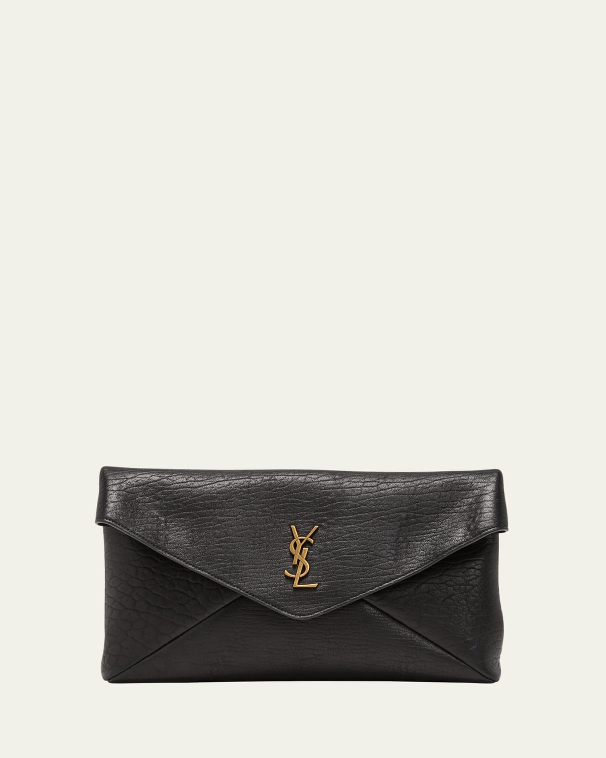 Saint Laurent YSL Monogram Flap Clutch Bag in Grained Leather