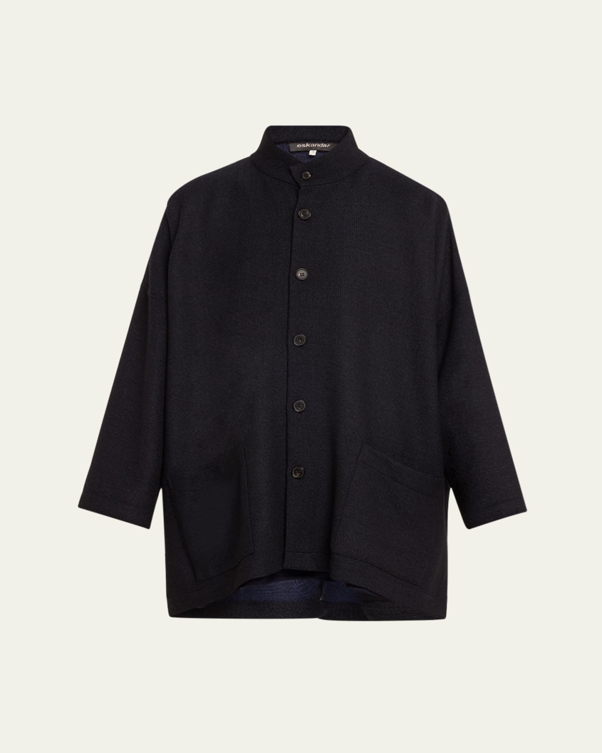 Eskandar Chinese Imperial Shirt with Chinese Collar (Long Length