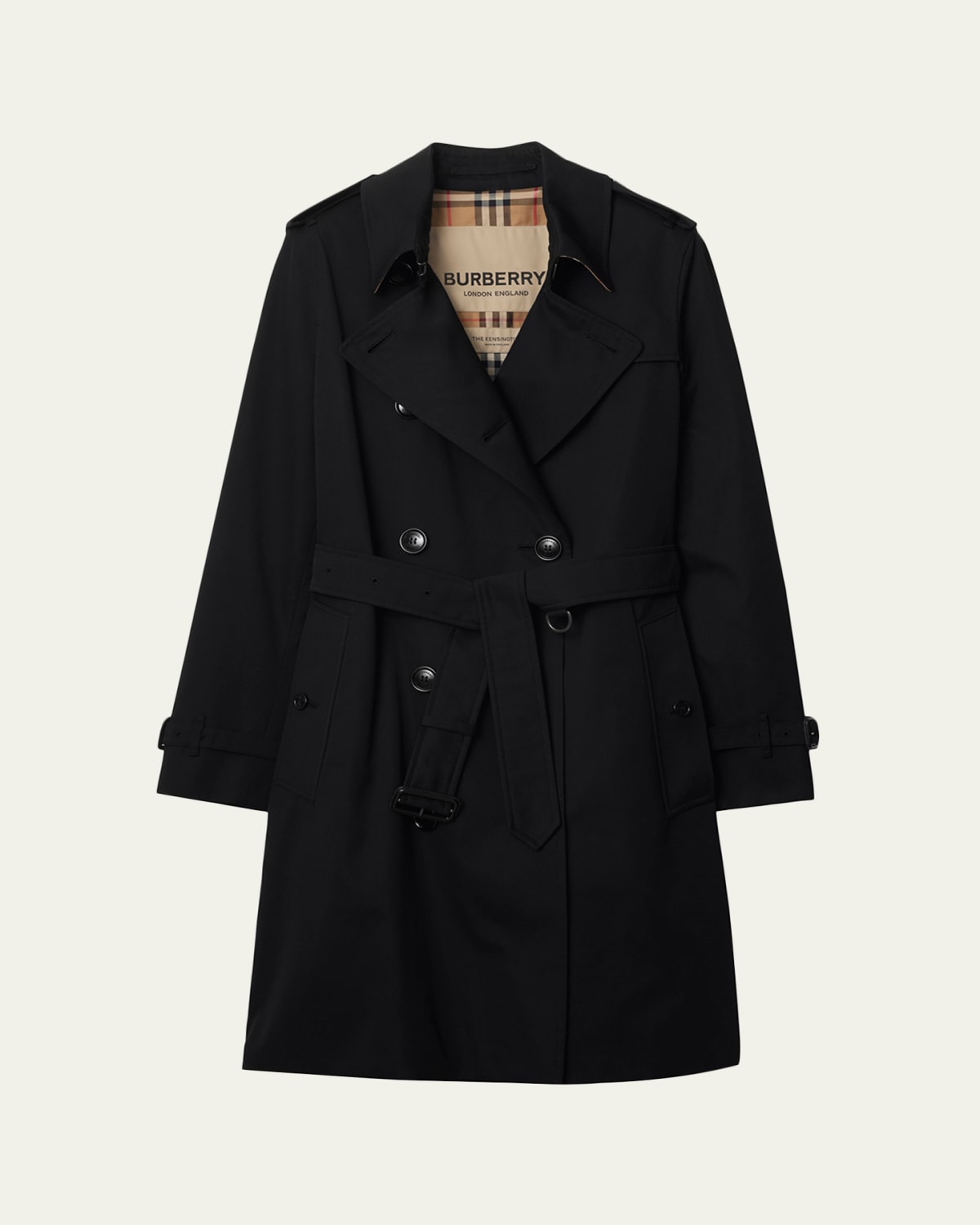 Burberry Castleford Check-Collar Belted Short Trench Coat