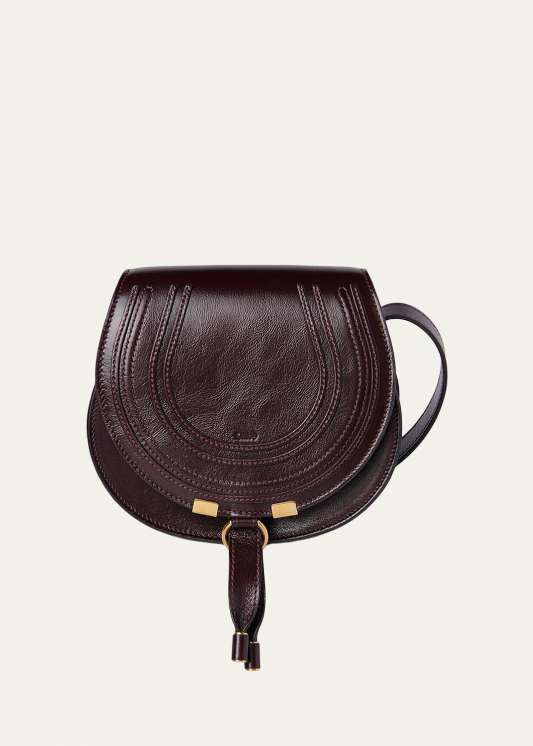 Chloe Marcie Saddle Crossbody Bag in Shearling-Trim Suede