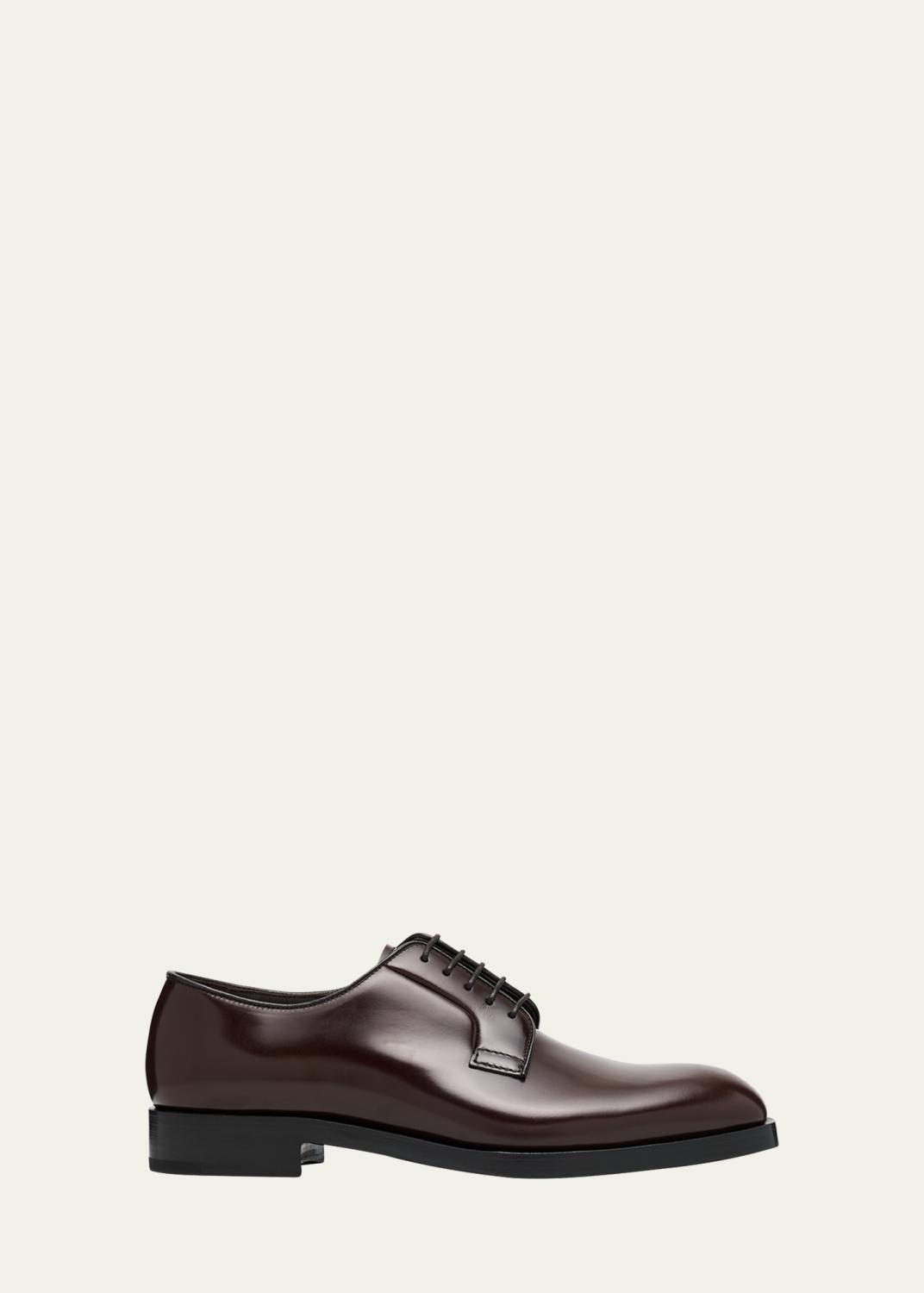 Prada Men's Brushed Leather Heel-Triangle Derby Shoes - Bergdorf
