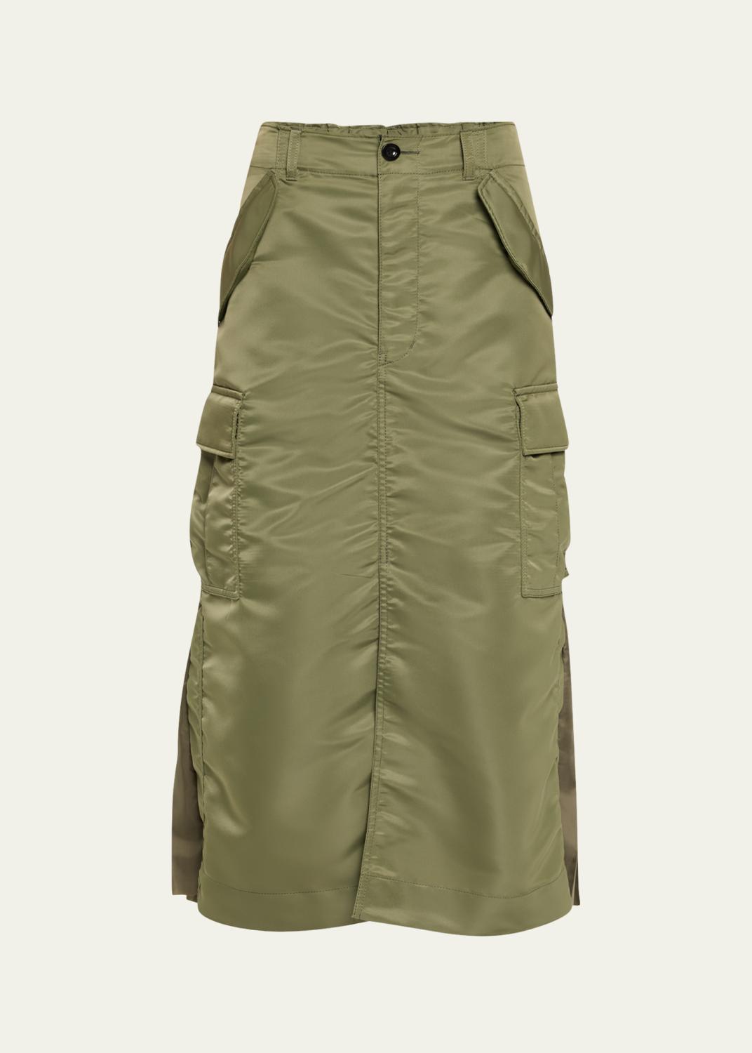 sacai Mixed-Media Tweed Belted Midi Skirt - Bergdorf Goodman