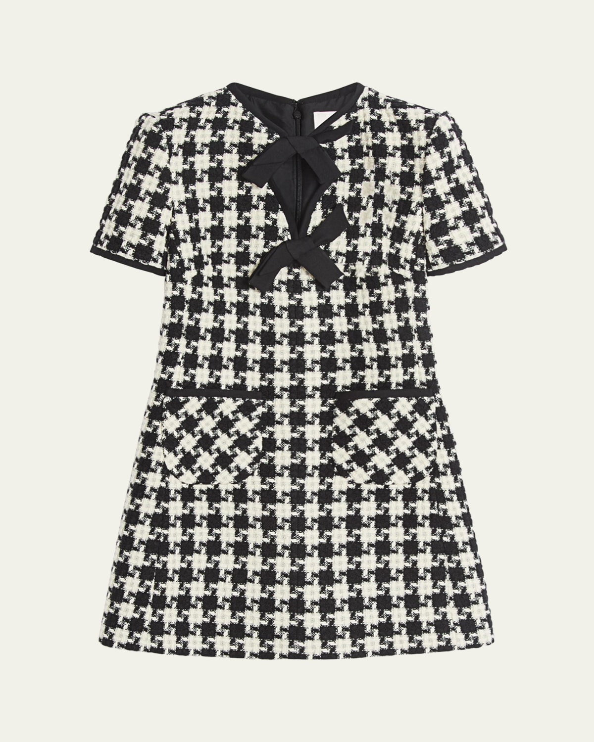 Fern Embroidered 3/4-Sleeve Belted Tweed Mini Dress