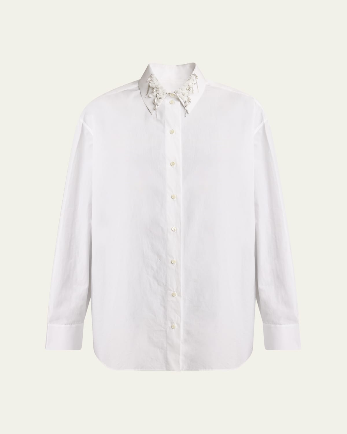 Givenchy Beaded Pearly Collar Button Down Cotton Blouse
