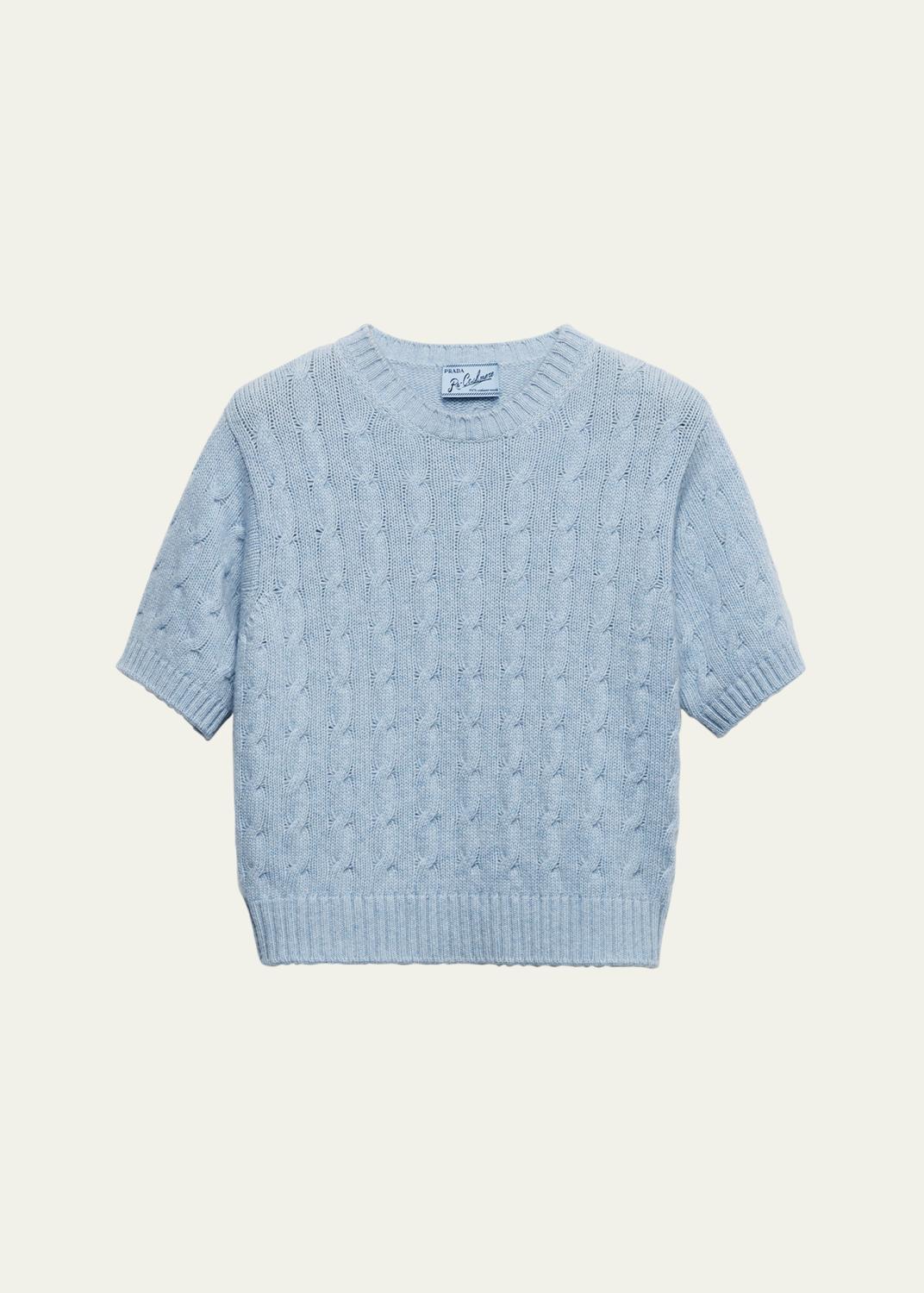 Prada Logo-Intarsia Rib Cropped Silk Sweater - Bergdorf Goodman