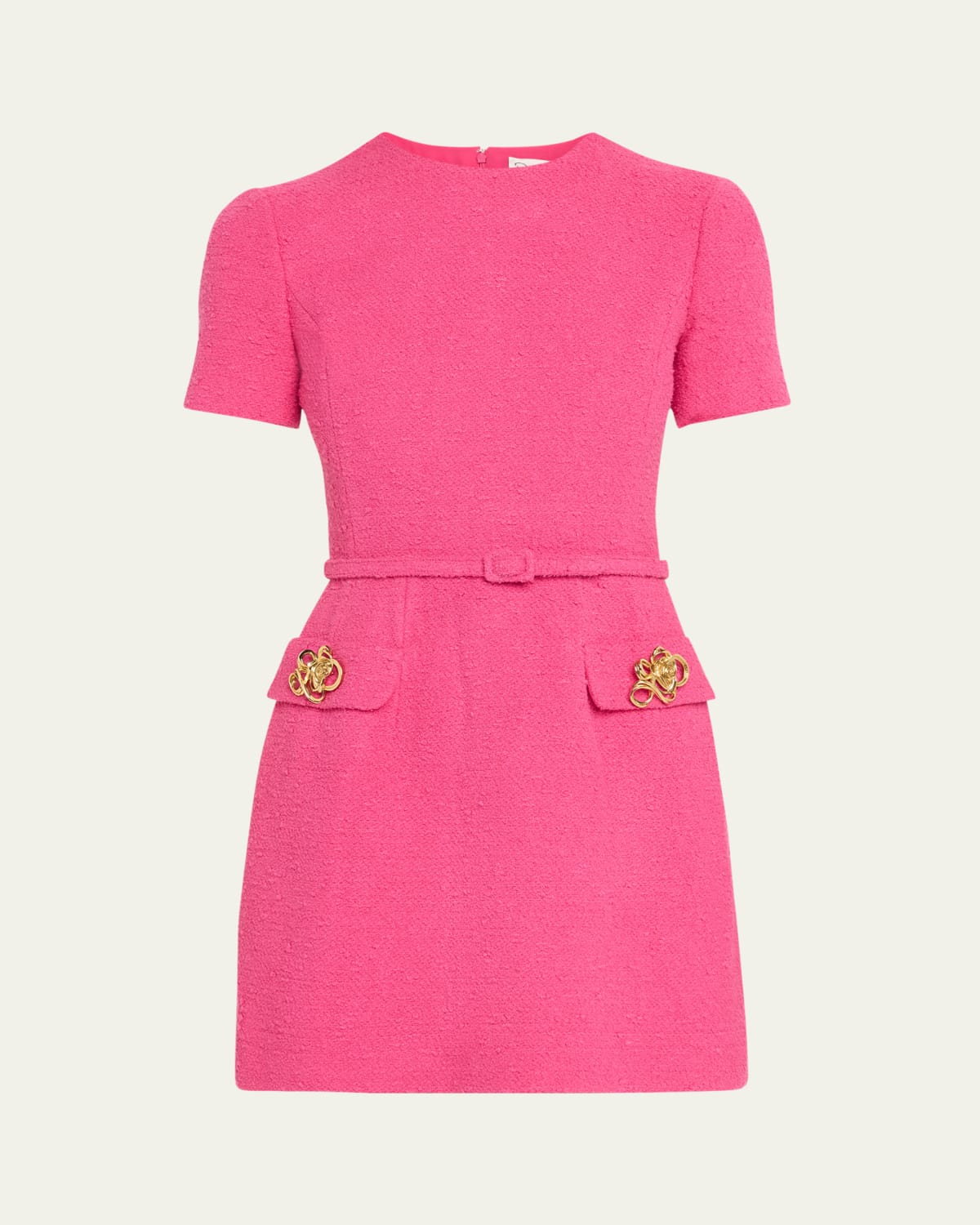 Puff-Sleeve Midi Dress w/ Jeweled Buttons