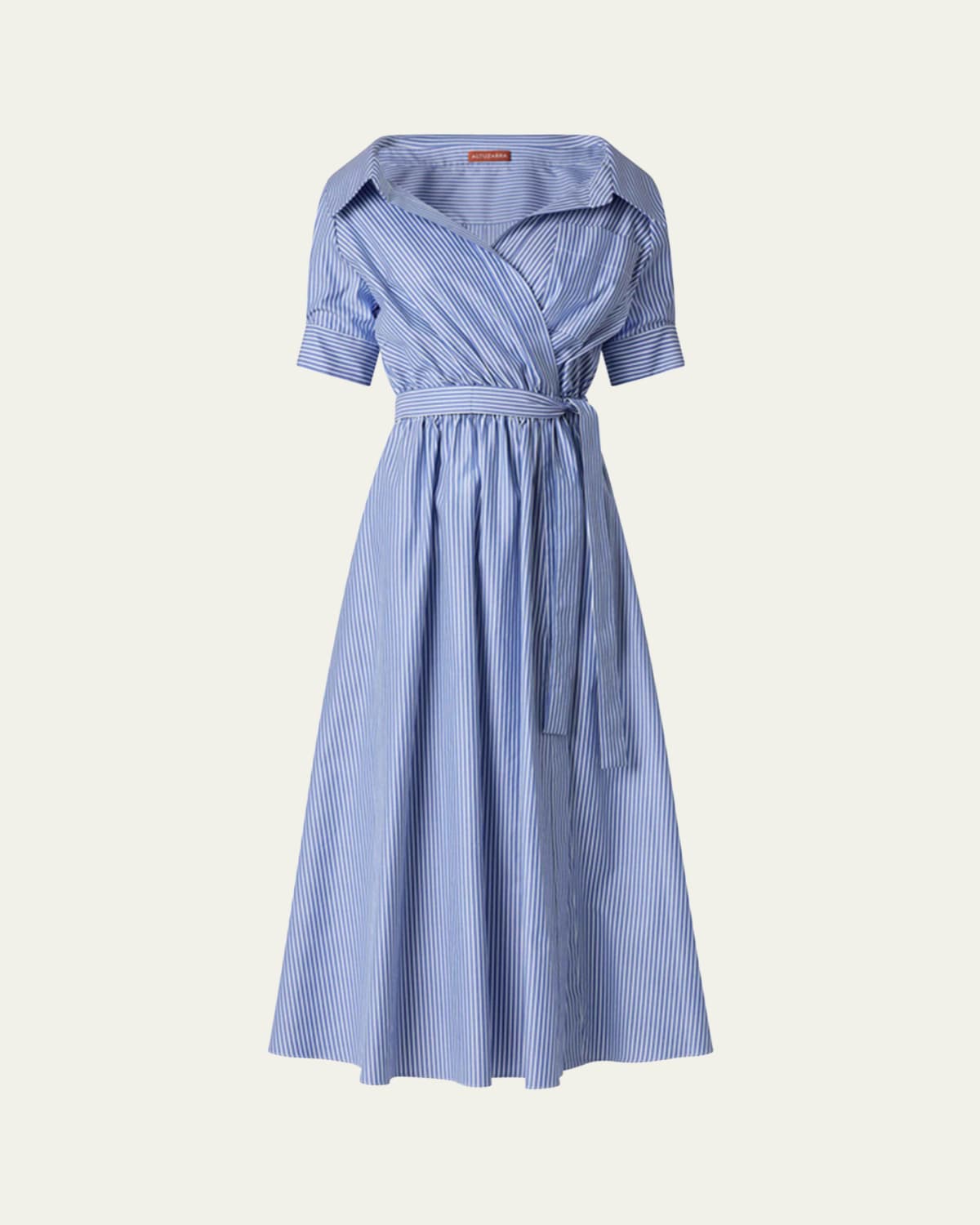 Pleated Puff-Sleeve Midi Dress