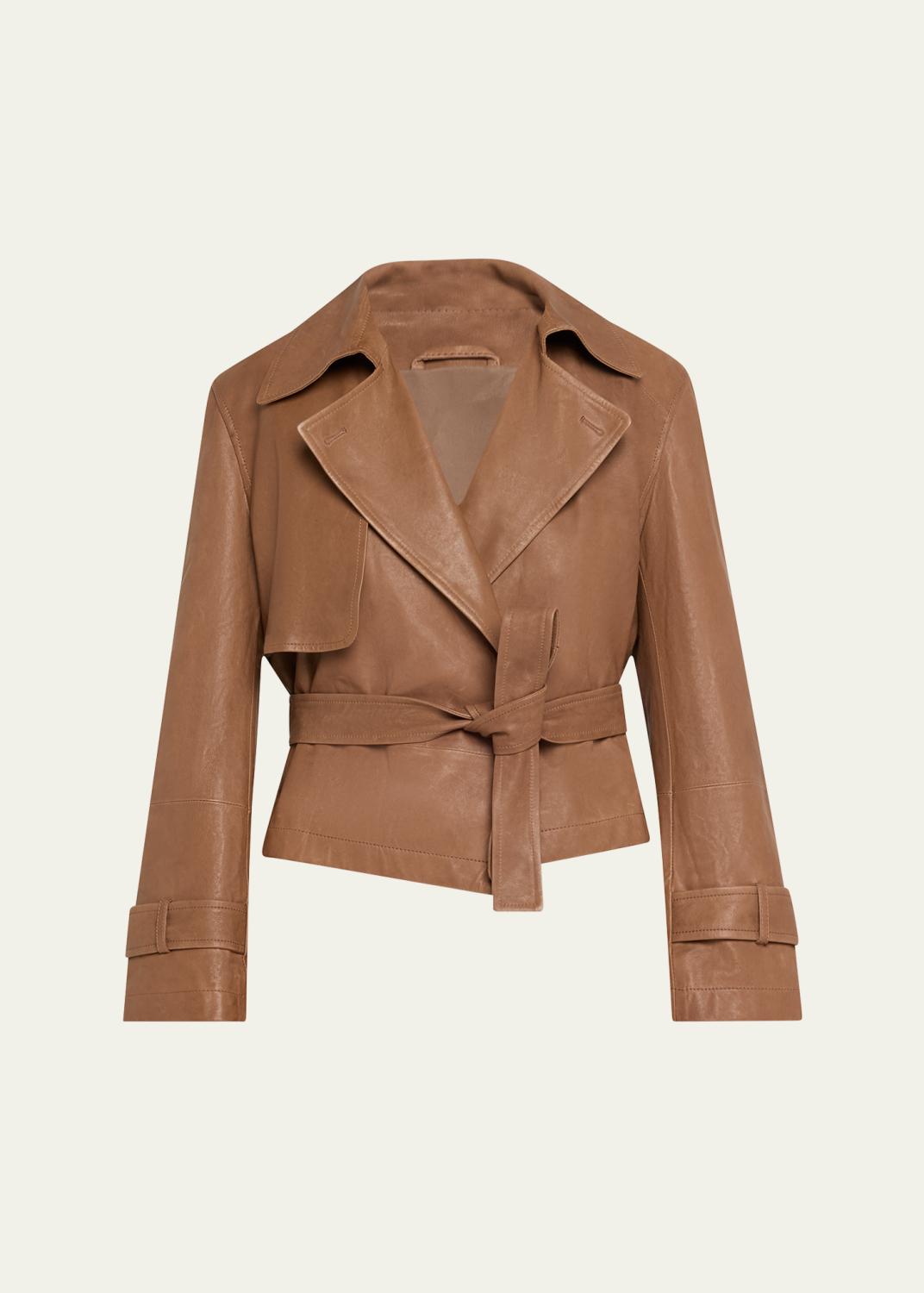 Chloe Gathered Shiny Leather Belted Trench Coat - Bergdorf Goodman