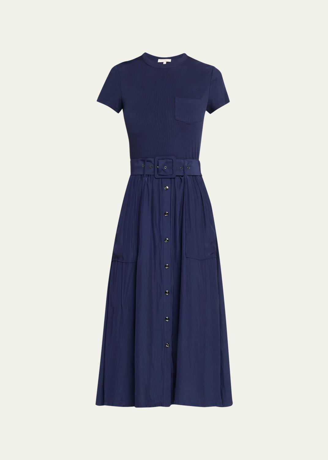 A.L.C. Emilia Pinstripe Draped Tie-Waist Shirtdress