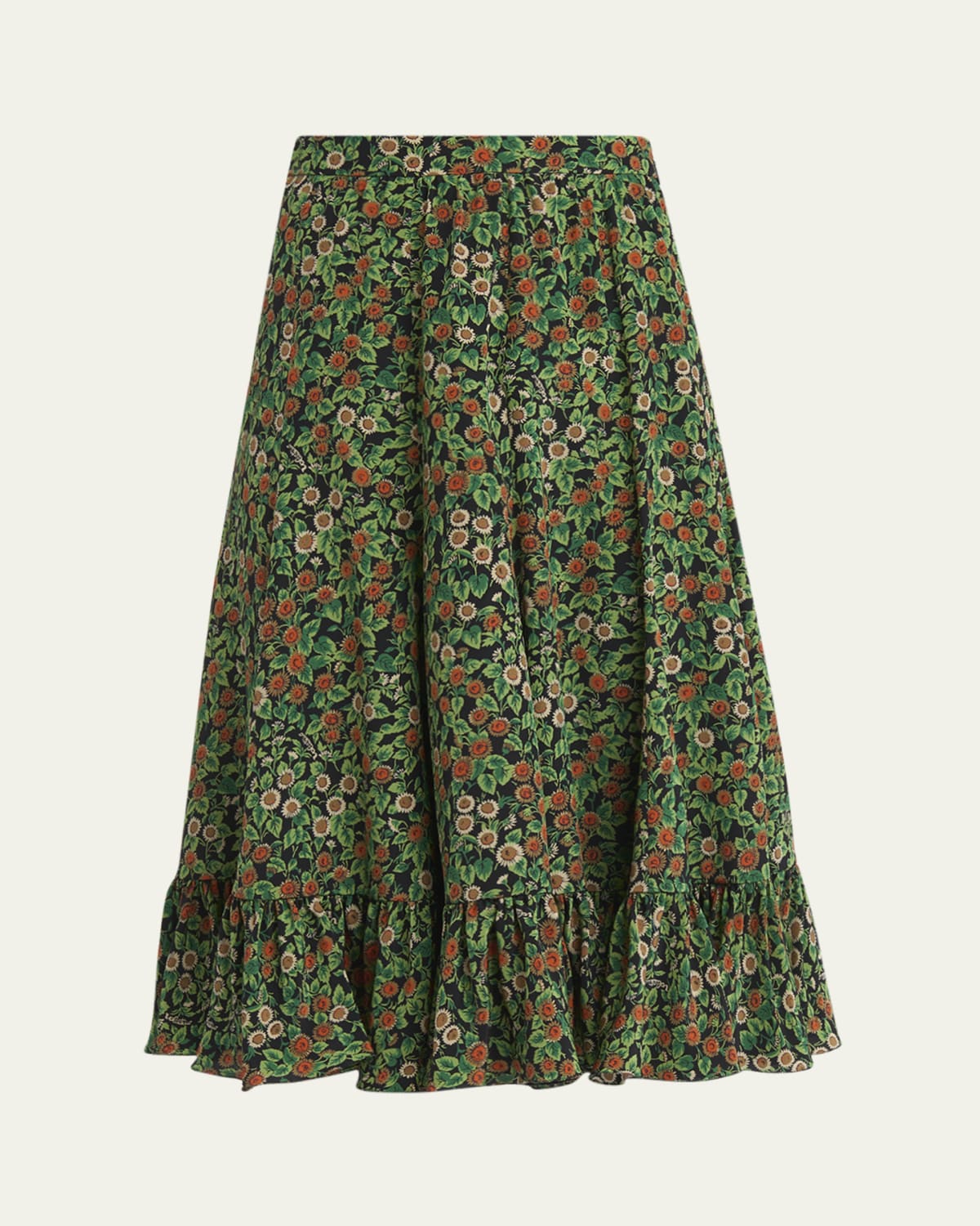 Ruffled High-Low Silk Skirt