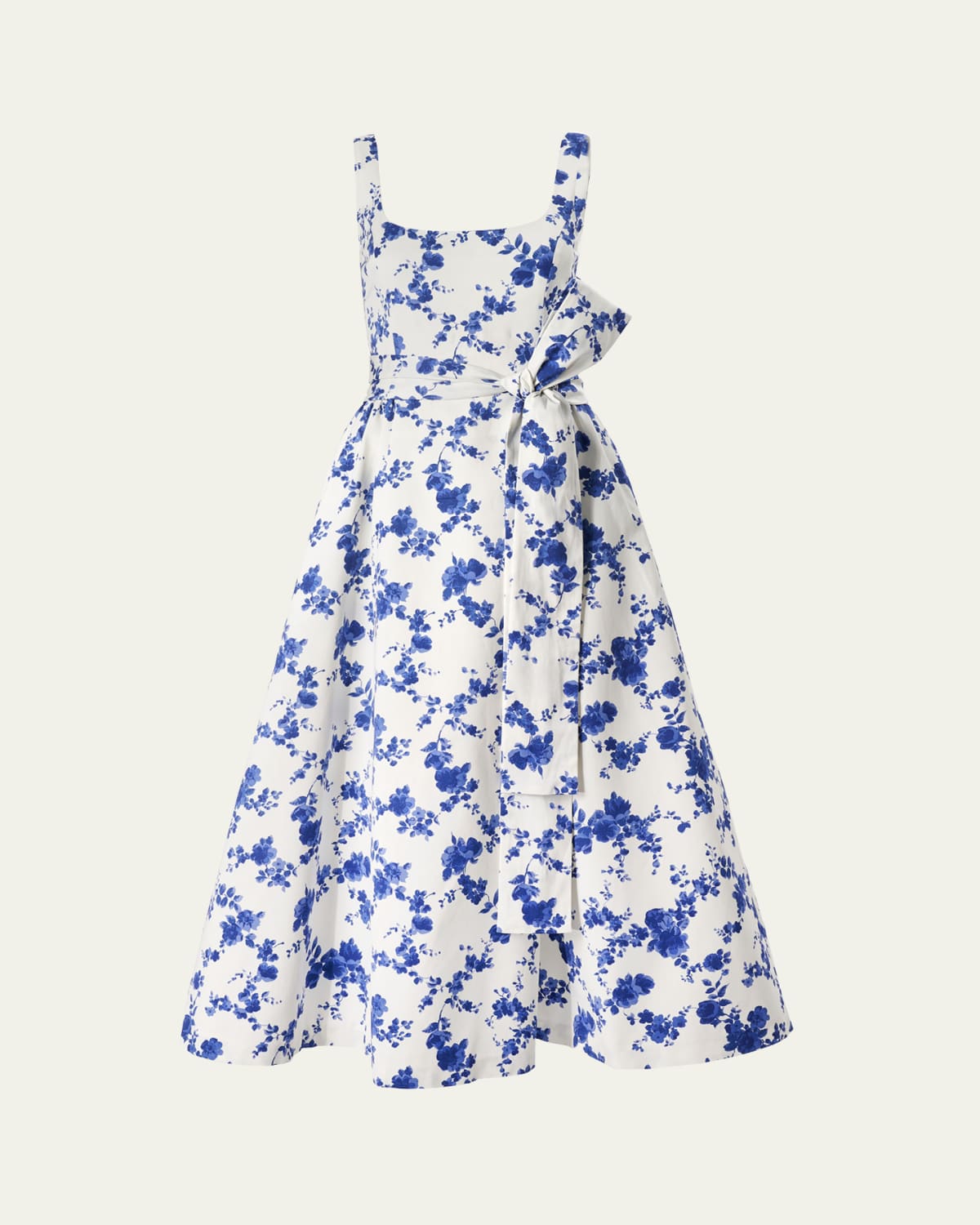 Square-Neck 3/4-Sleeve Midi Trumpet Dress