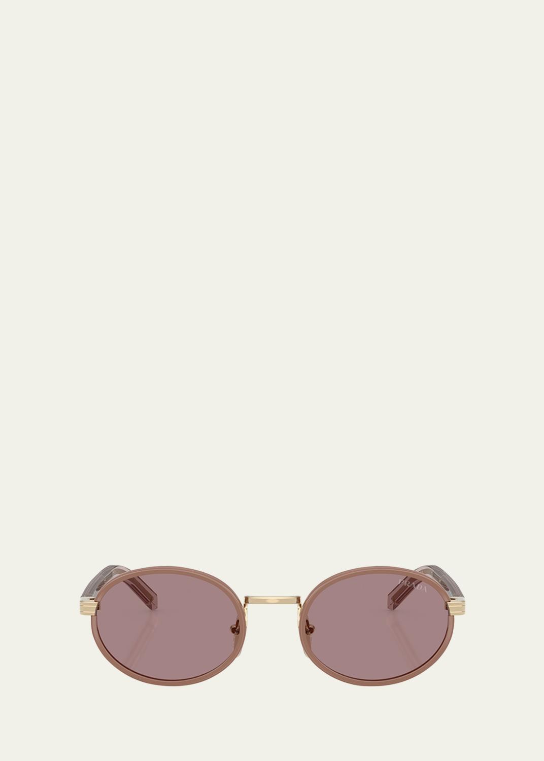 Prada Engraved Logo Metal & Plastic Oval Sunglasses - Bergdorf Goodman