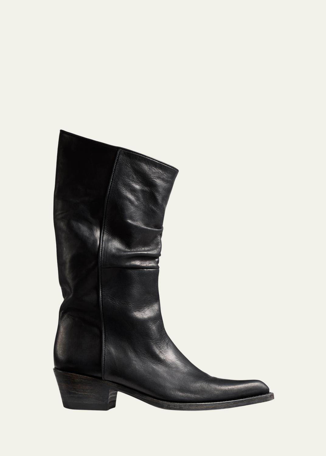 Prada Leather Square-Toe Tall Moto Boots - Bergdorf Goodman