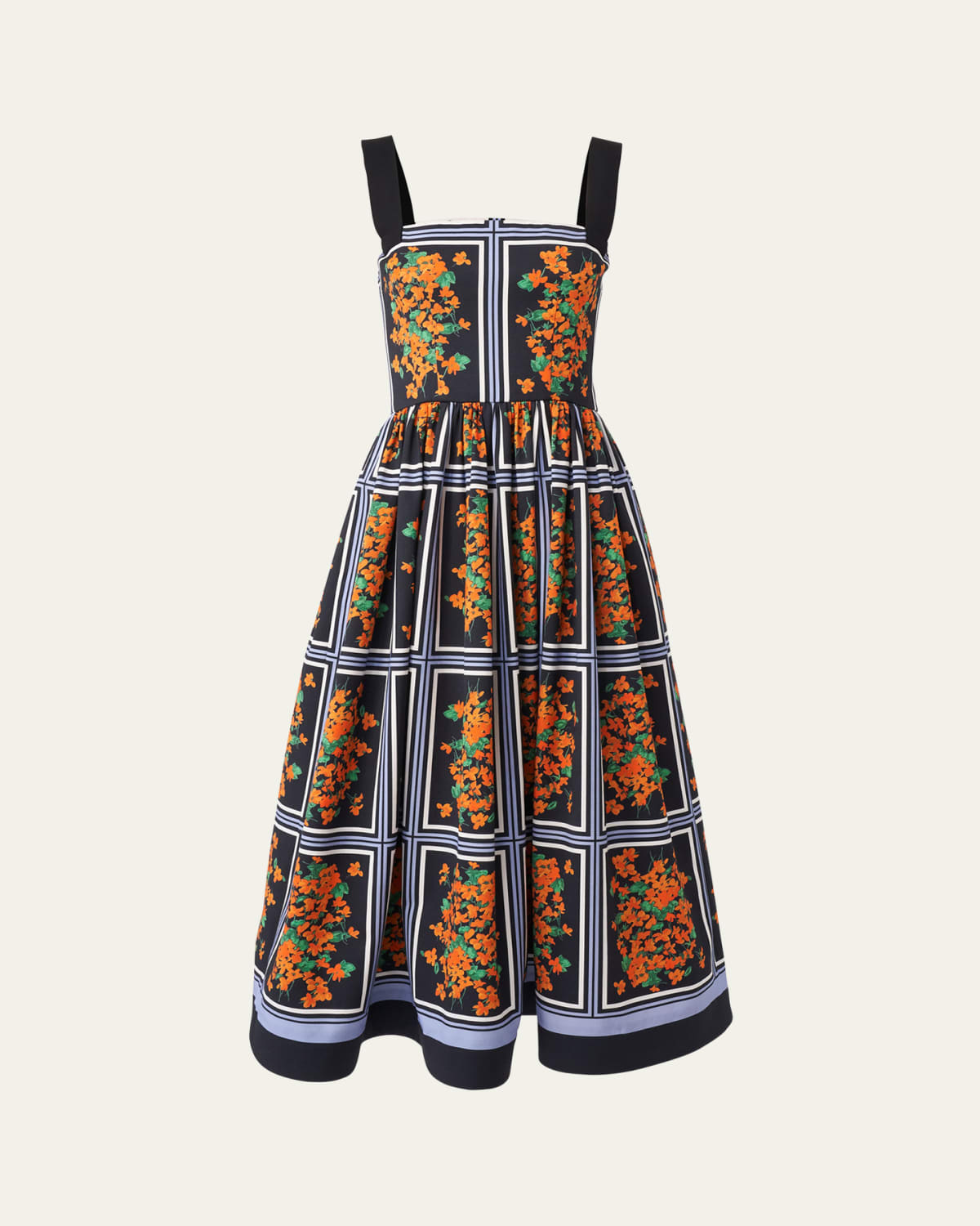 Square-Neck 3/4-Sleeve Midi Trumpet Dress