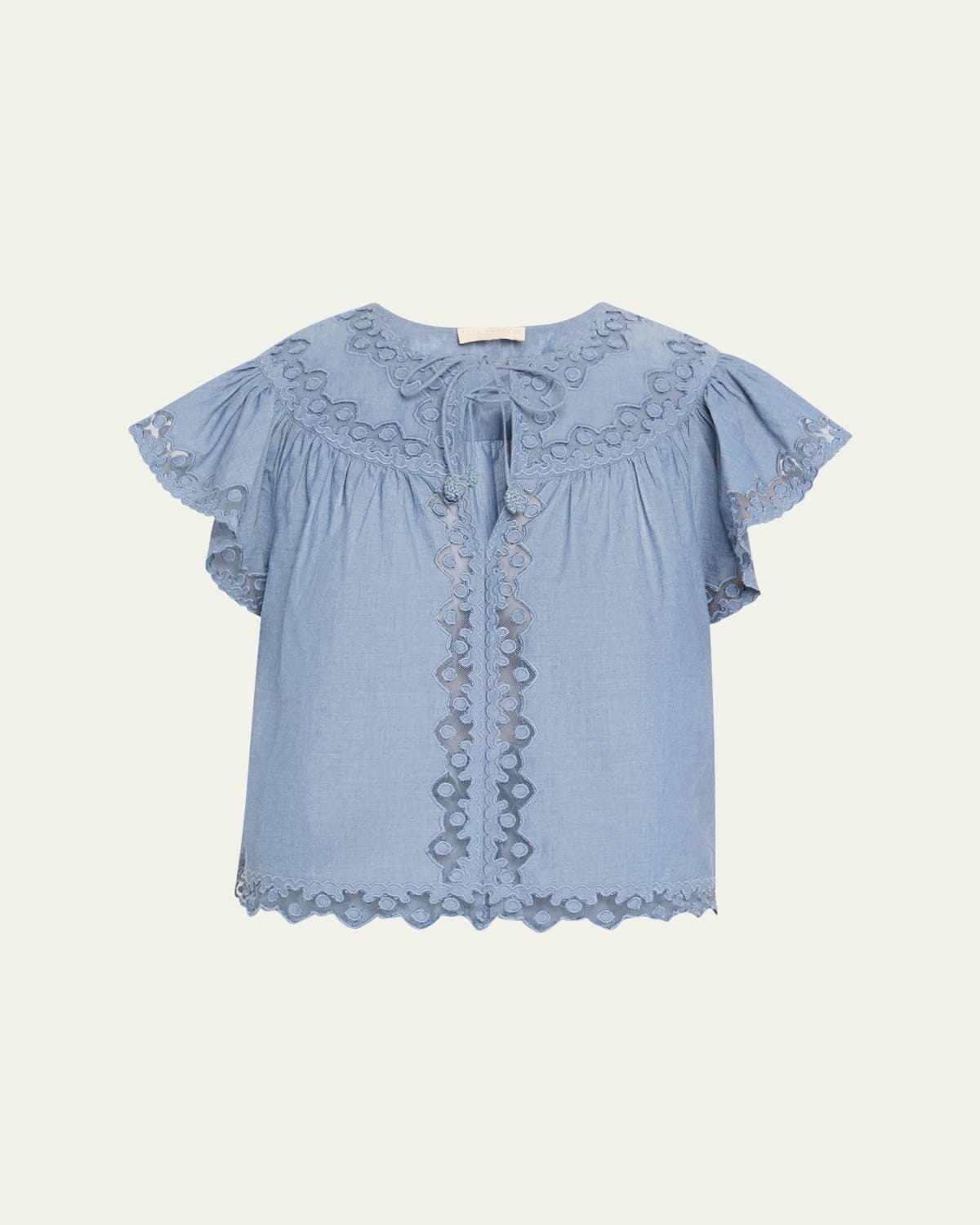 Cord Embroidered Lace Flounce Top