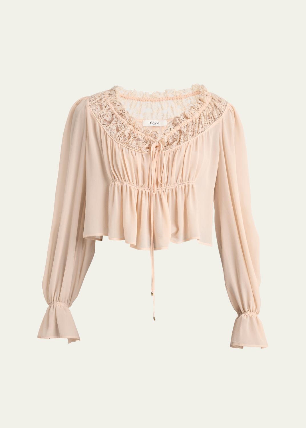 Chloe Roscini Lace-Trim Silk Blouse - Bergdorf Goodman
