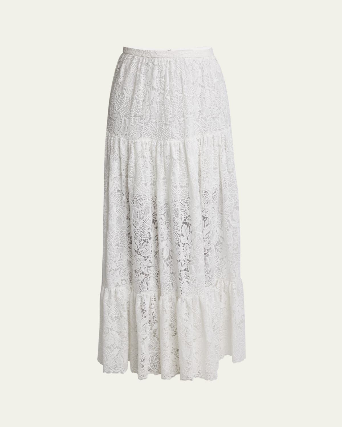 Ruffled High-Low Silk Skirt
