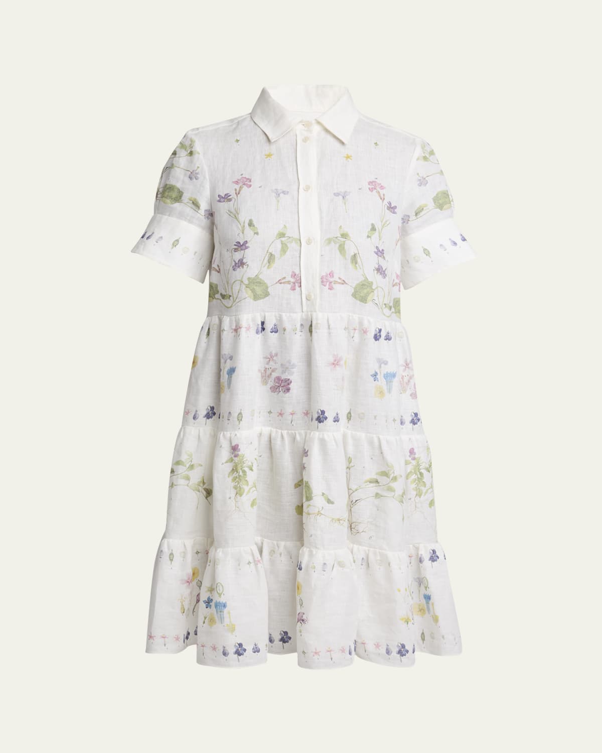 Erdem Floral Fit-Flare Short Sleeve Midi Shirtdress