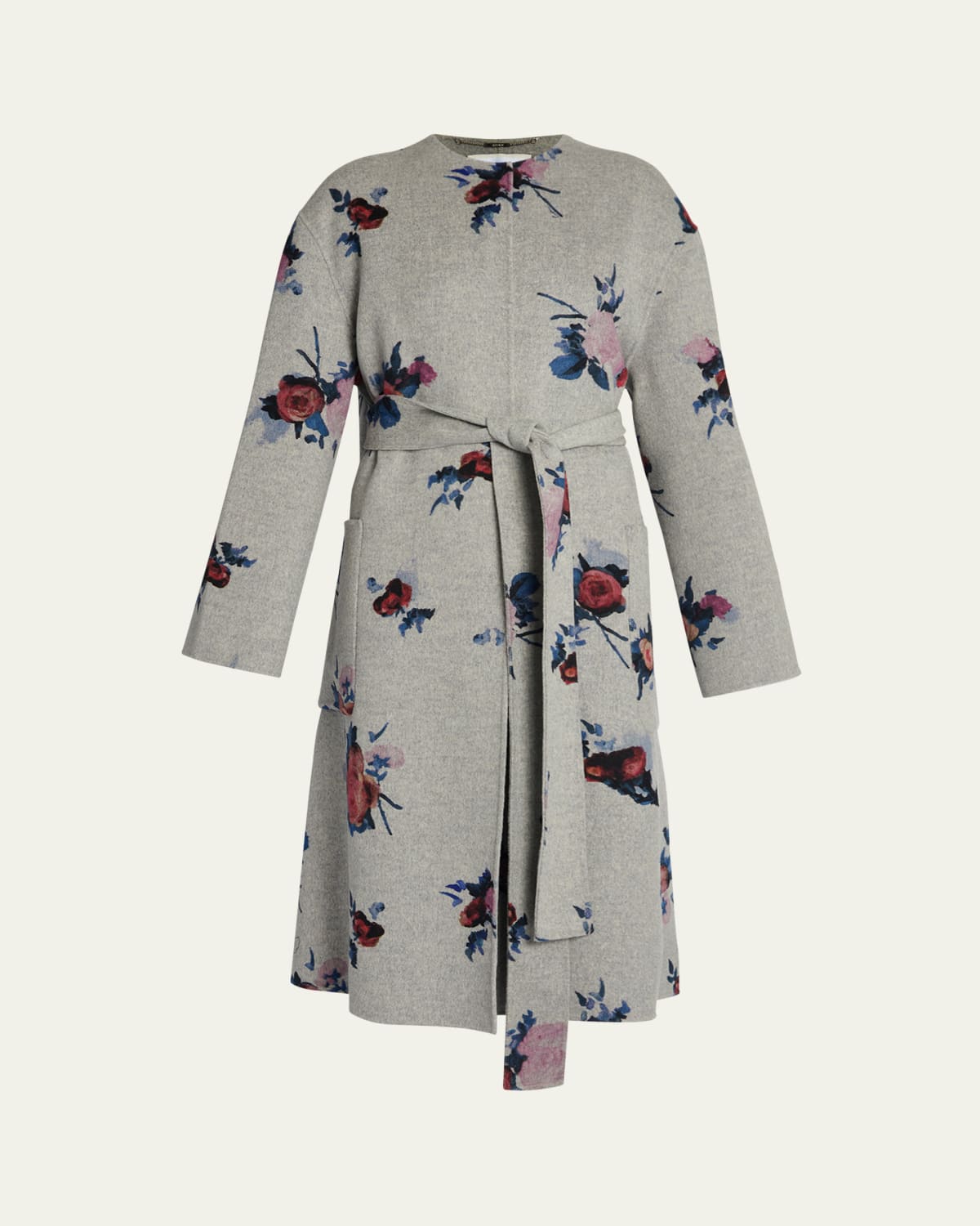 Floral-Embroidered Wool-Cashmere Coat