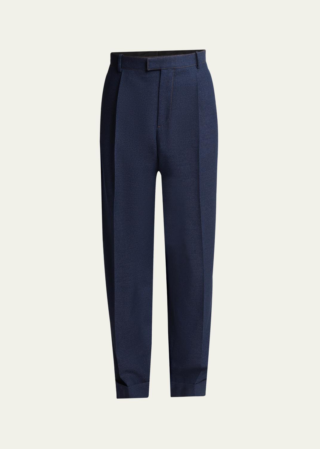 DOUBLE PLEATED WOOL TROUSERS TYPE-2 ネイビー The Row Men's Zev Wool Double-Pleated Trousers - Bergdorf Goodman