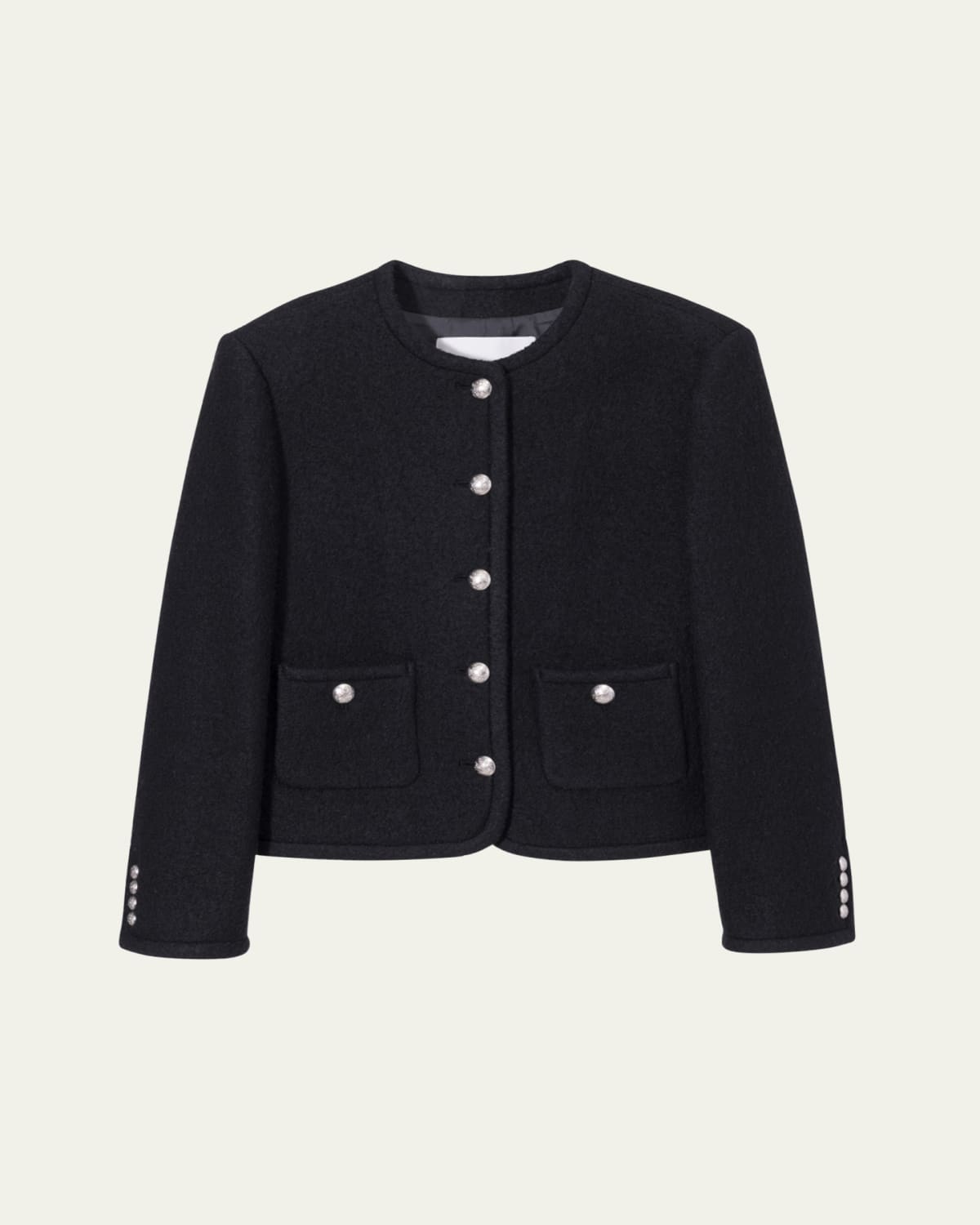 Alexander Wang Short-Sleeve Tweed Jacket with Frayed Edges