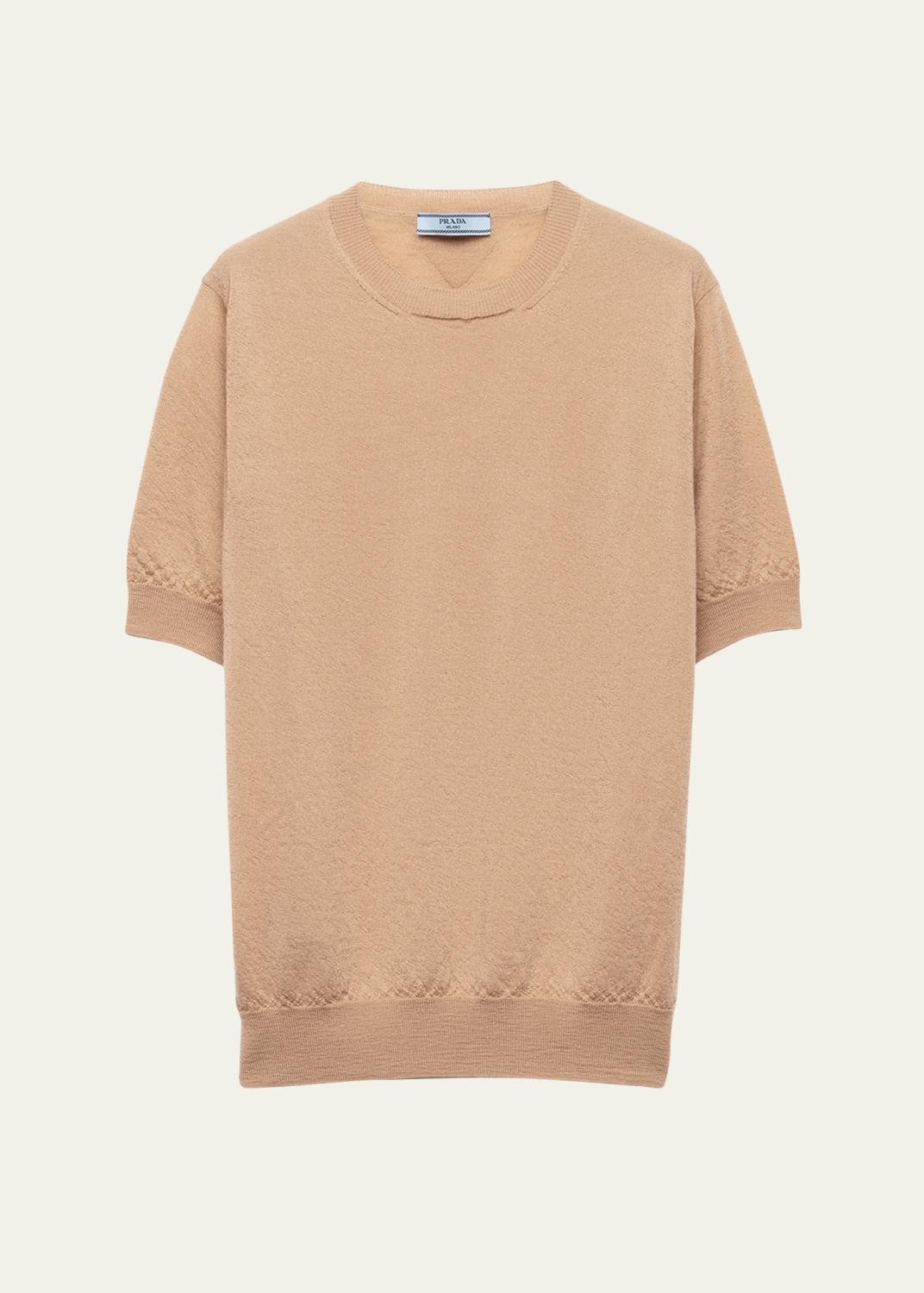 Prada Logo-Intarsia Rib Cropped Silk Sweater - Bergdorf Goodman